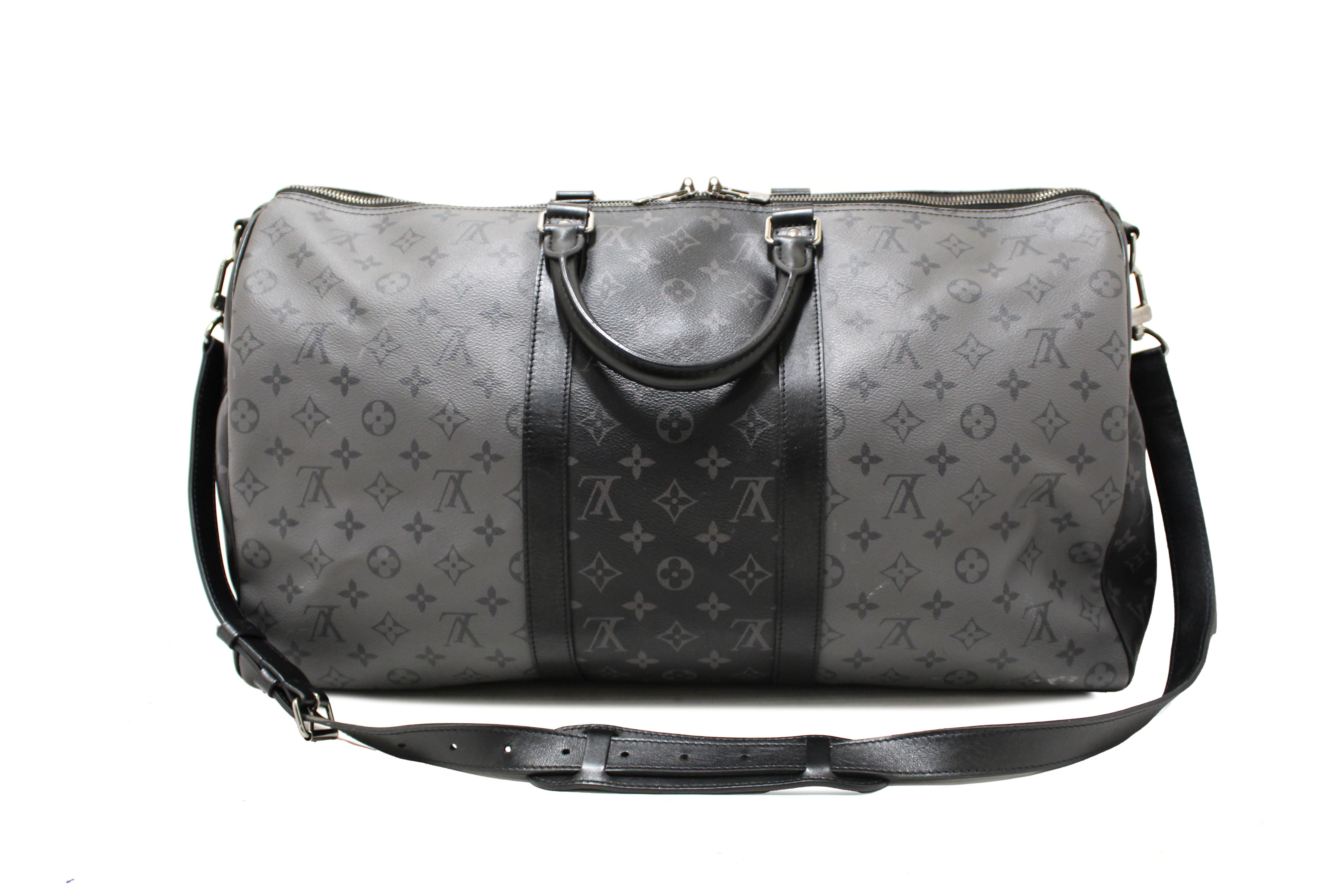 Authentic Louis Vuitton Monogram Eclipse/Monogram Eclipse Reverse Keepall Bandoulière 50 Travel Bag