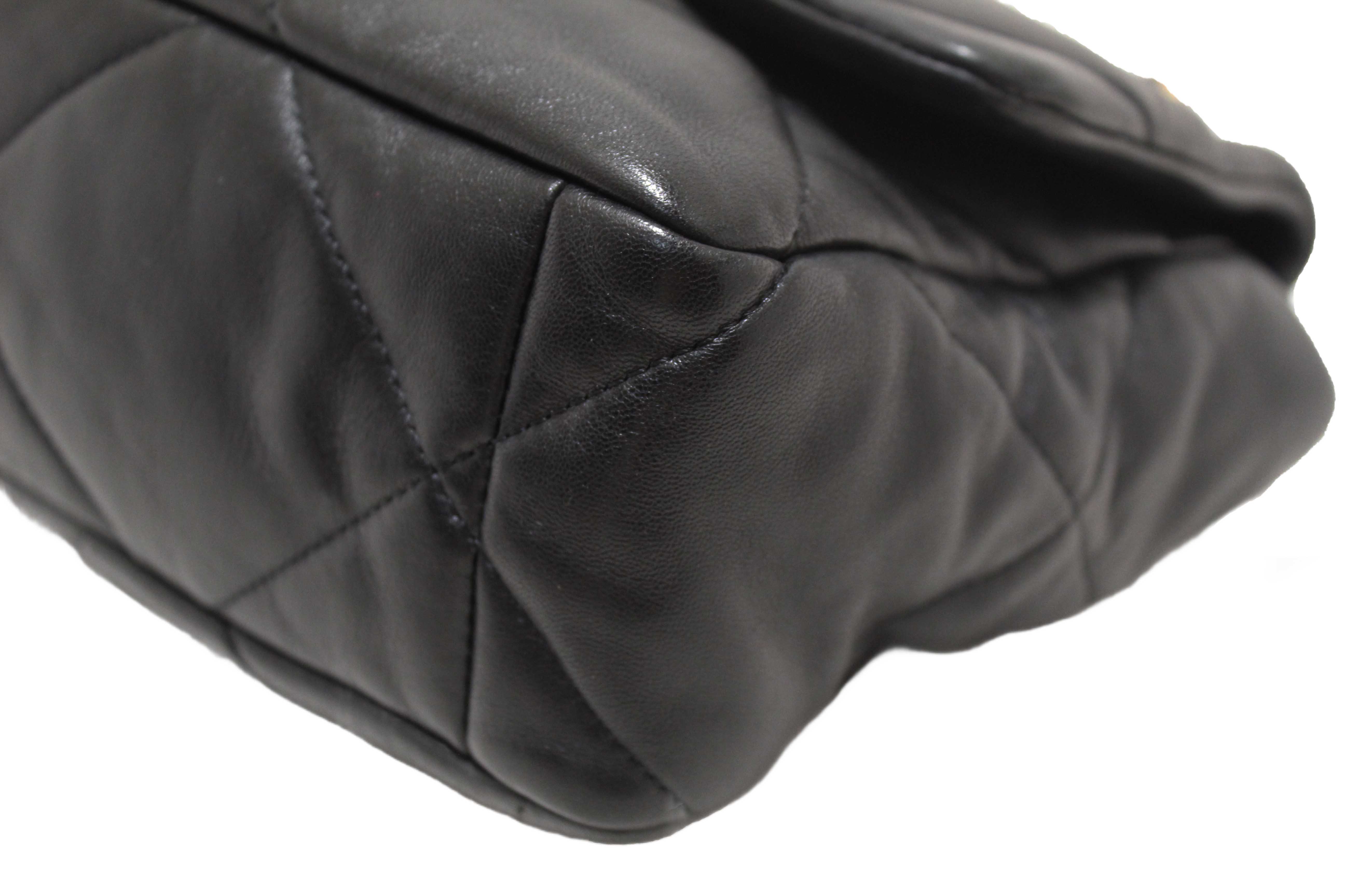 Authentic Chanel 19 Large Black Quilted Lambskin Leather Shoulder Bag