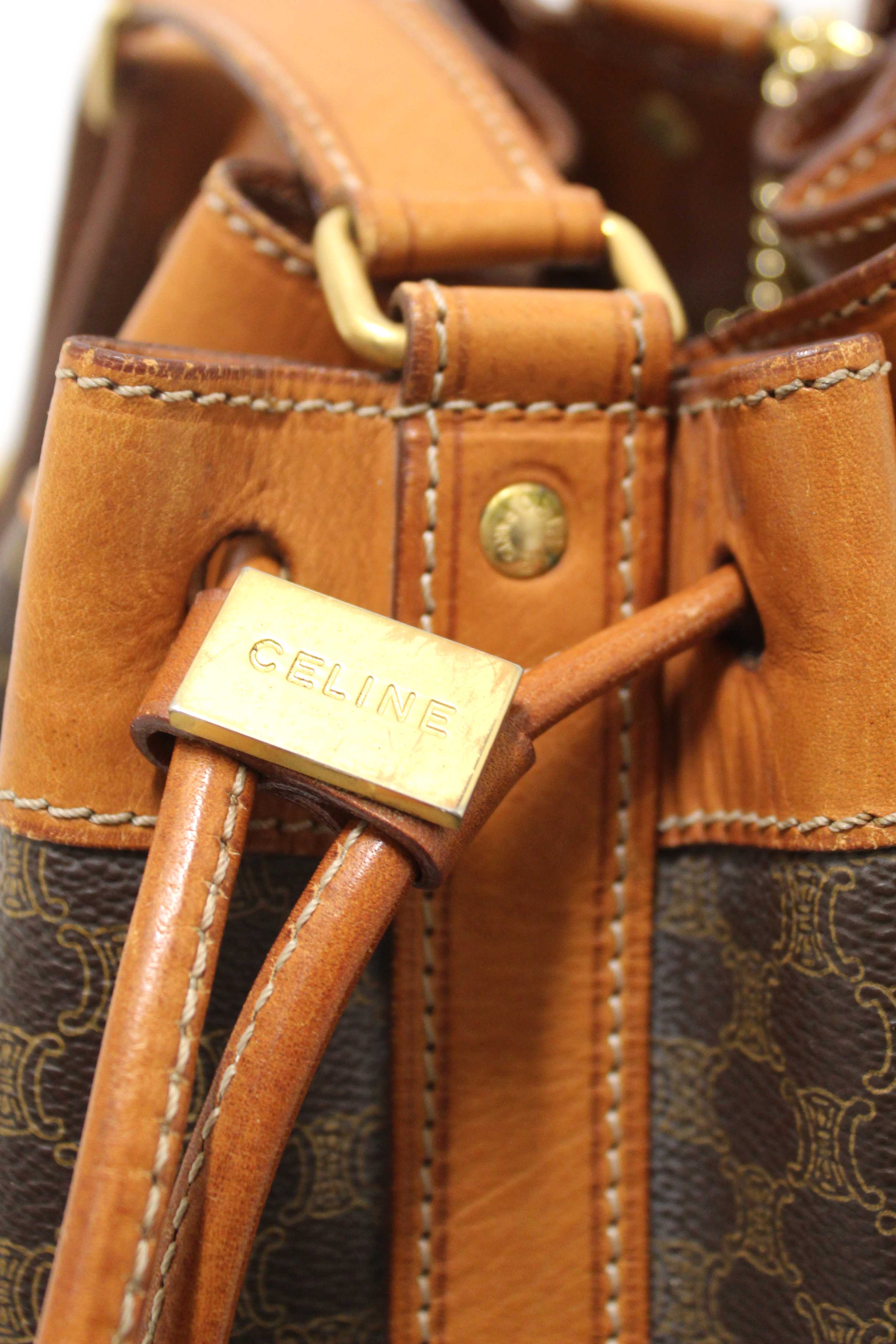 Authentic Celine Vintage Macadam Drawstring Bucket Bag