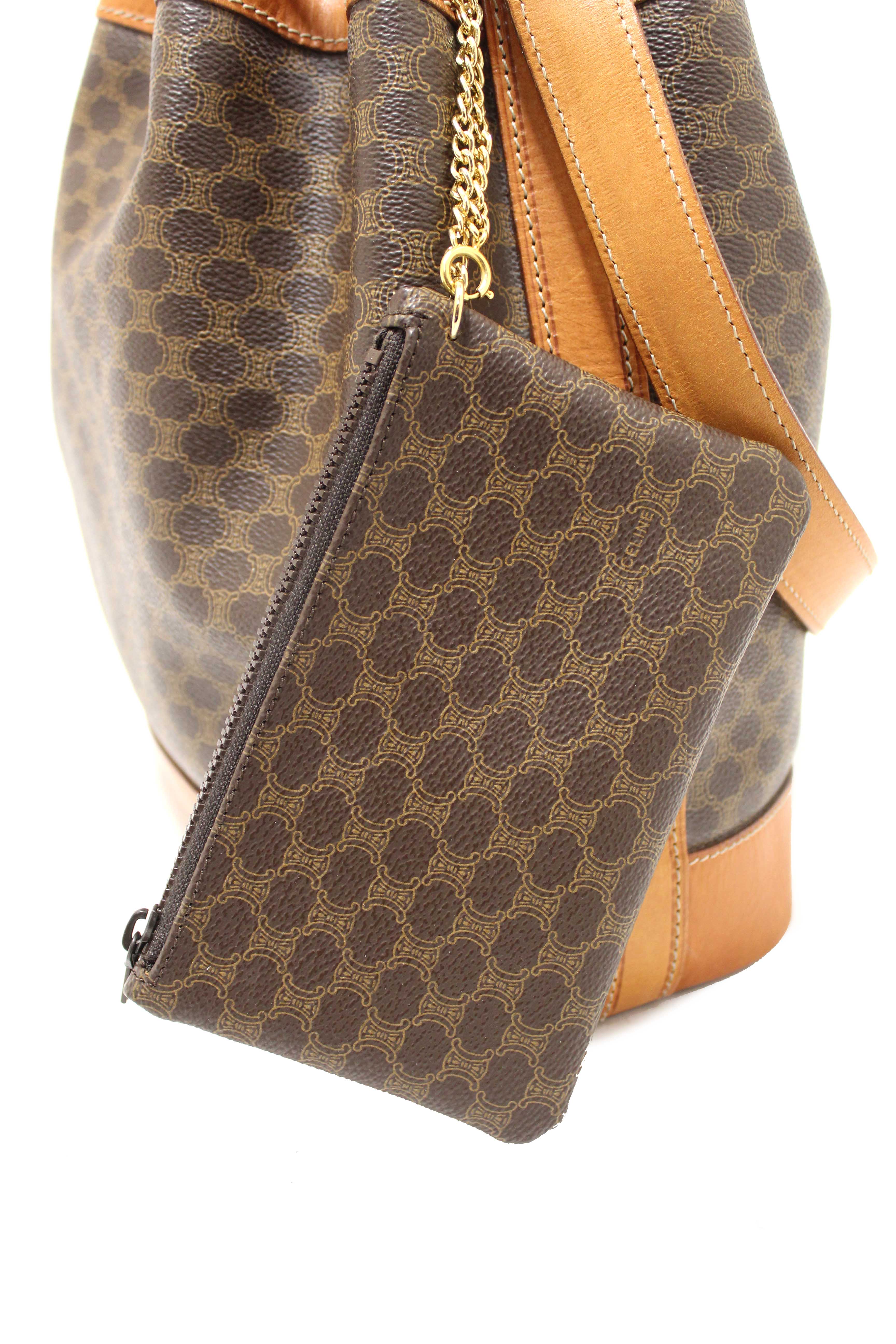 Authentic Celine Vintage Macadam Drawstring Bucket Bag