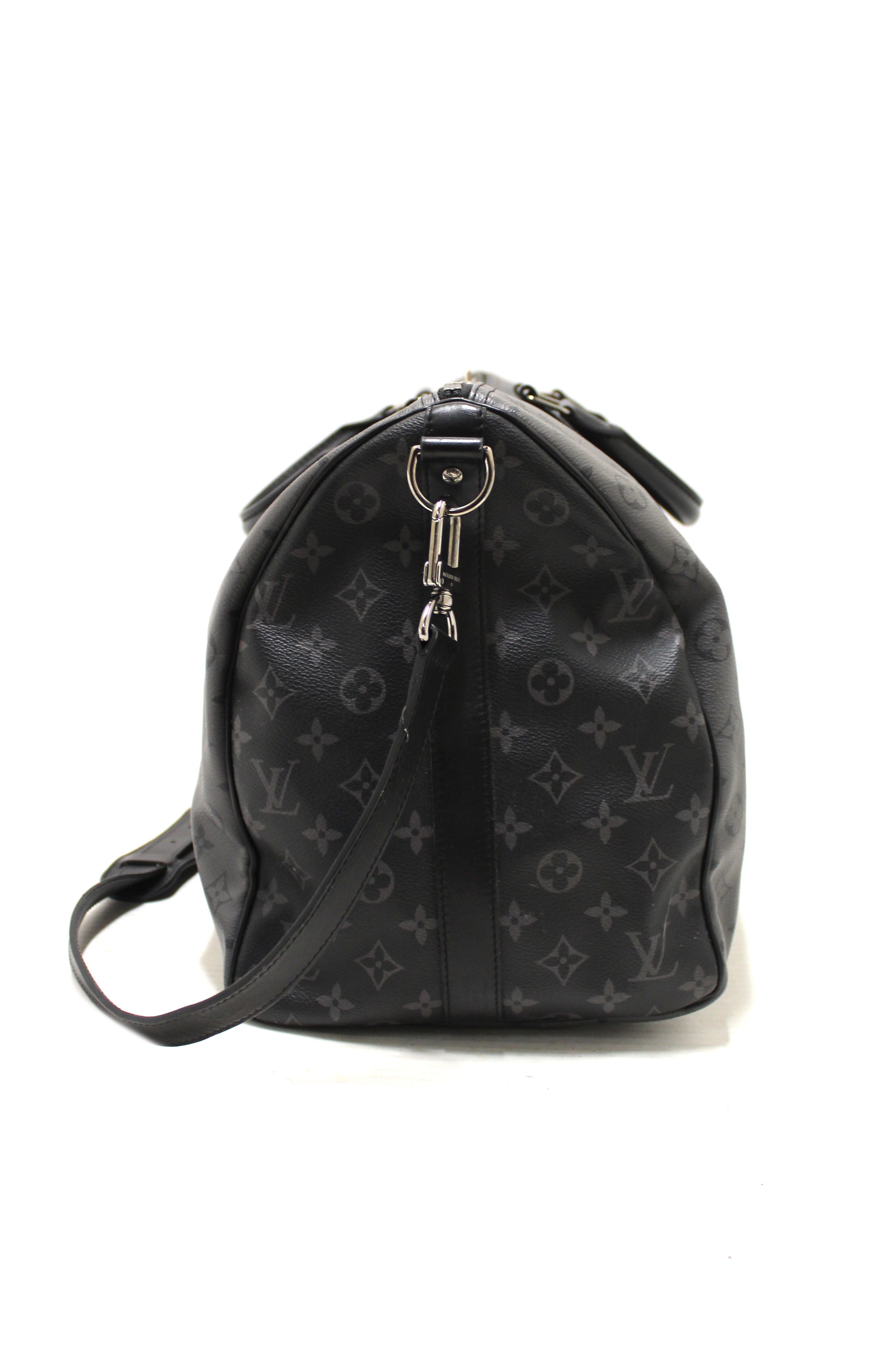Authentic Louis Vuitton Monogram Eclipse/Monogram Eclipse Reverse Keepall Bandoulière 50 Travel Bag