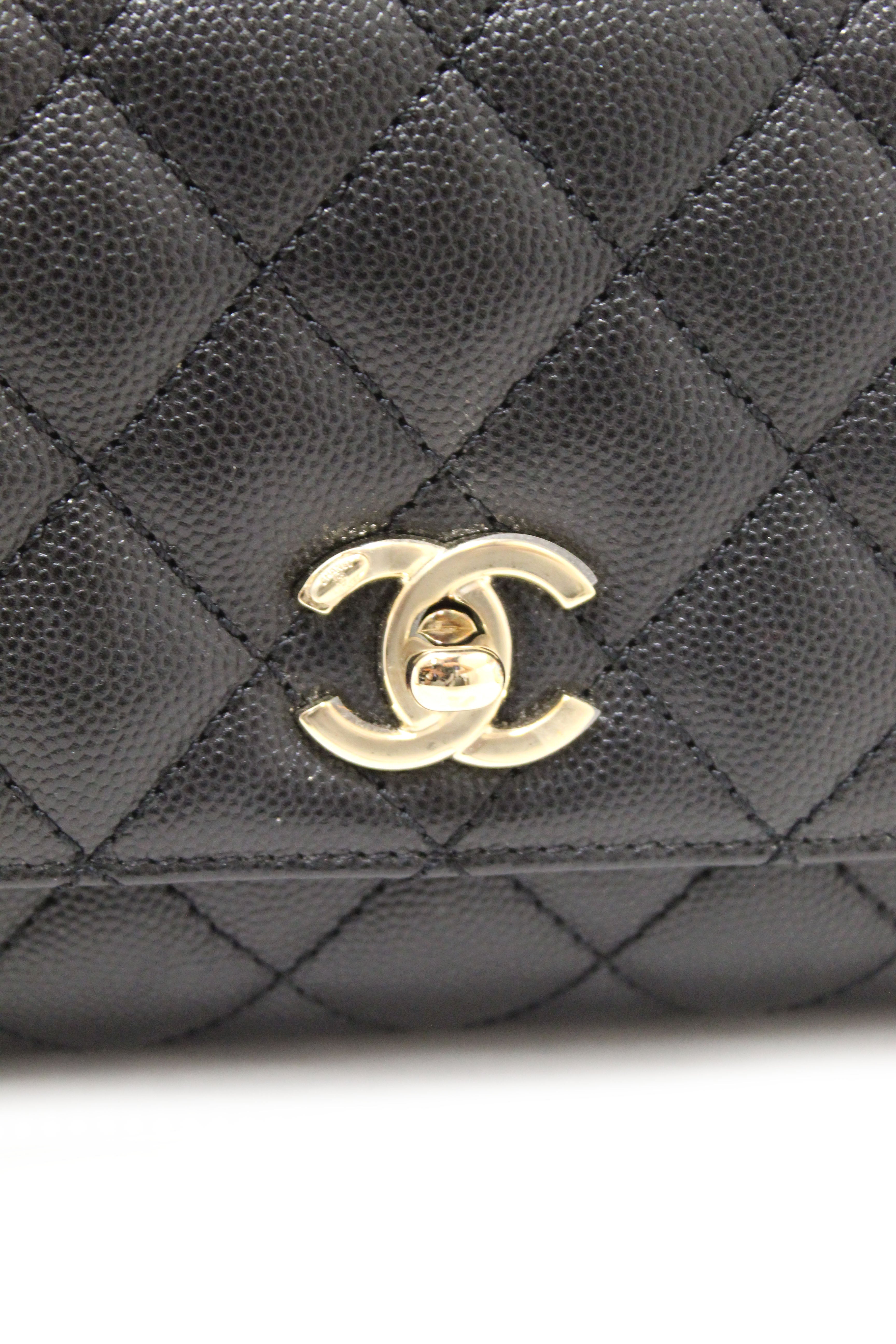 Authentic Chanel Black Quilted Caviar Leather Mini Coco Handle Flap Bag