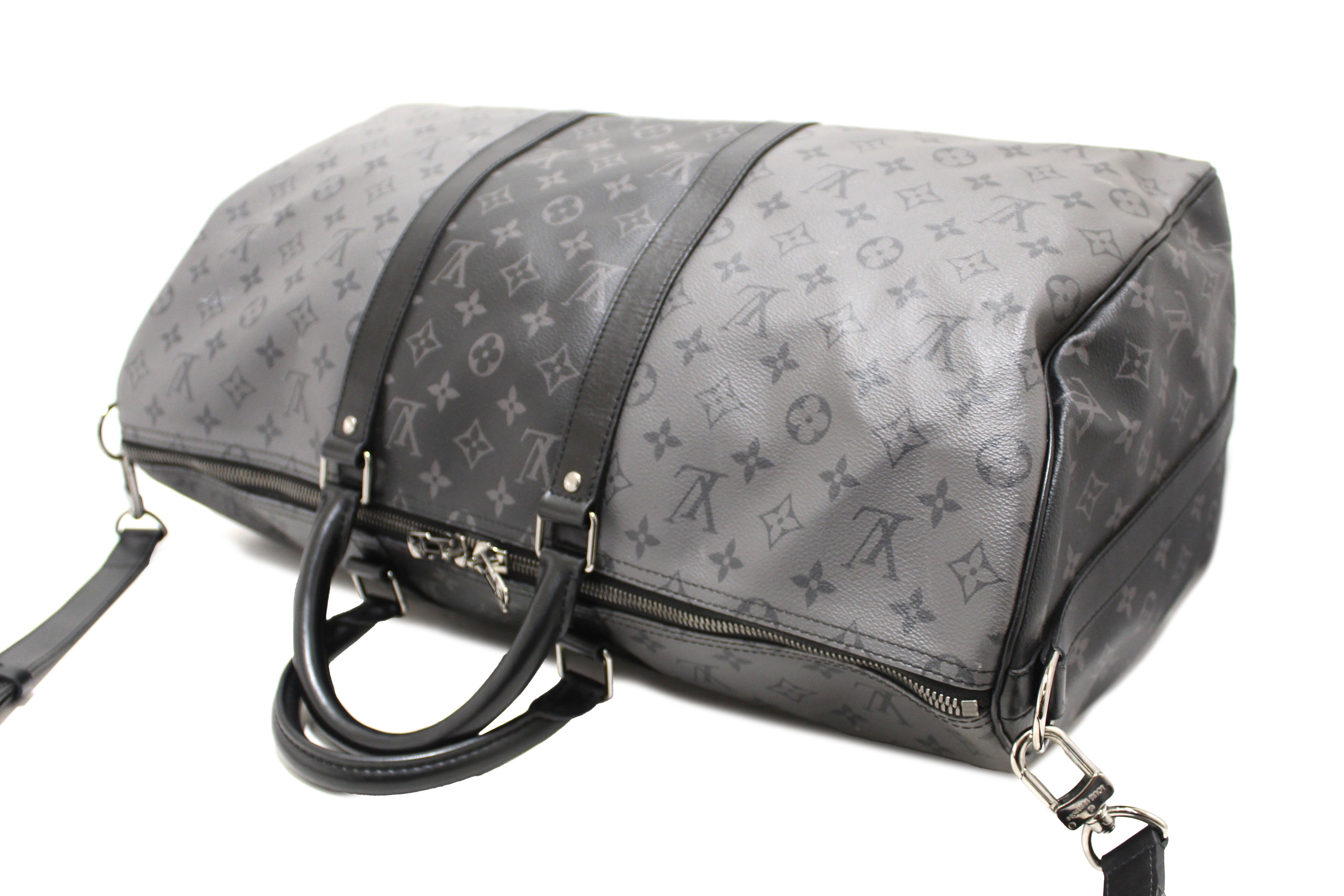 Authentic Louis Vuitton Monogram Eclipse/Monogram Eclipse Reverse Keepall Bandoulière 50 Travel Bag