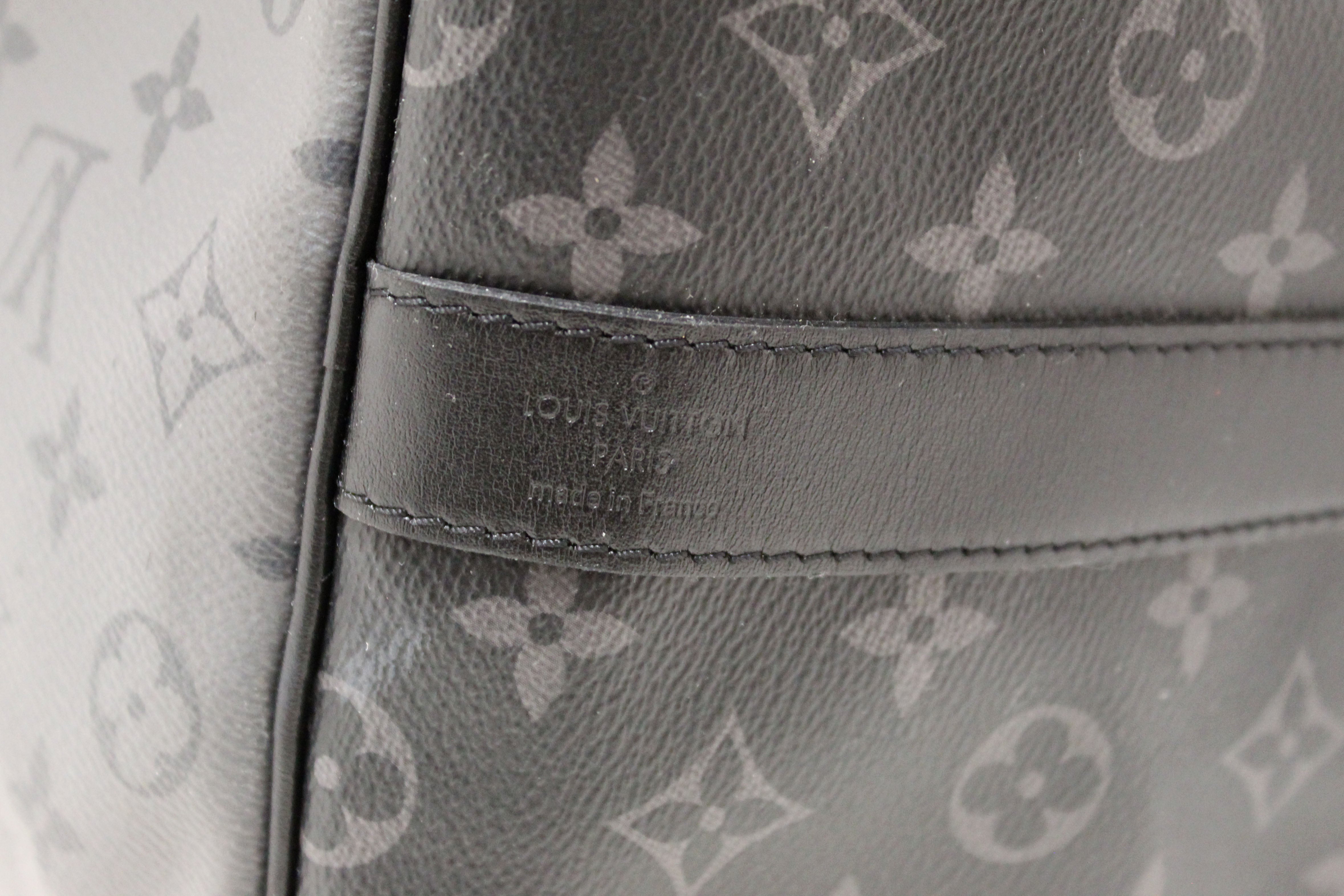 Authentic Louis Vuitton Monogram Eclipse/Monogram Eclipse Reverse Keepall Bandoulière 50 Travel Bag