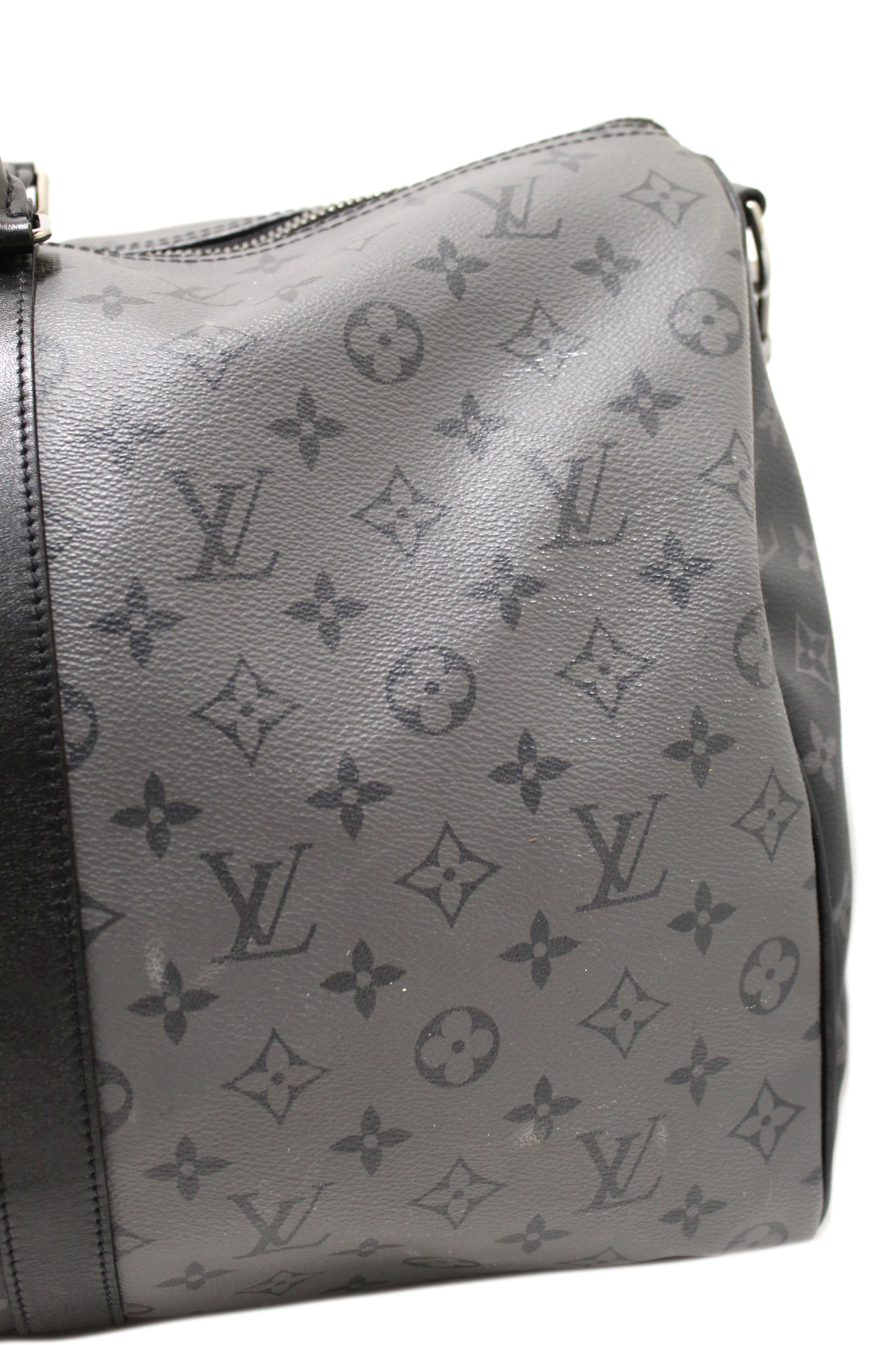 Authentic Louis Vuitton Monogram Eclipse/Monogram Eclipse Reverse Keepall Bandoulière 50 Travel Bag
