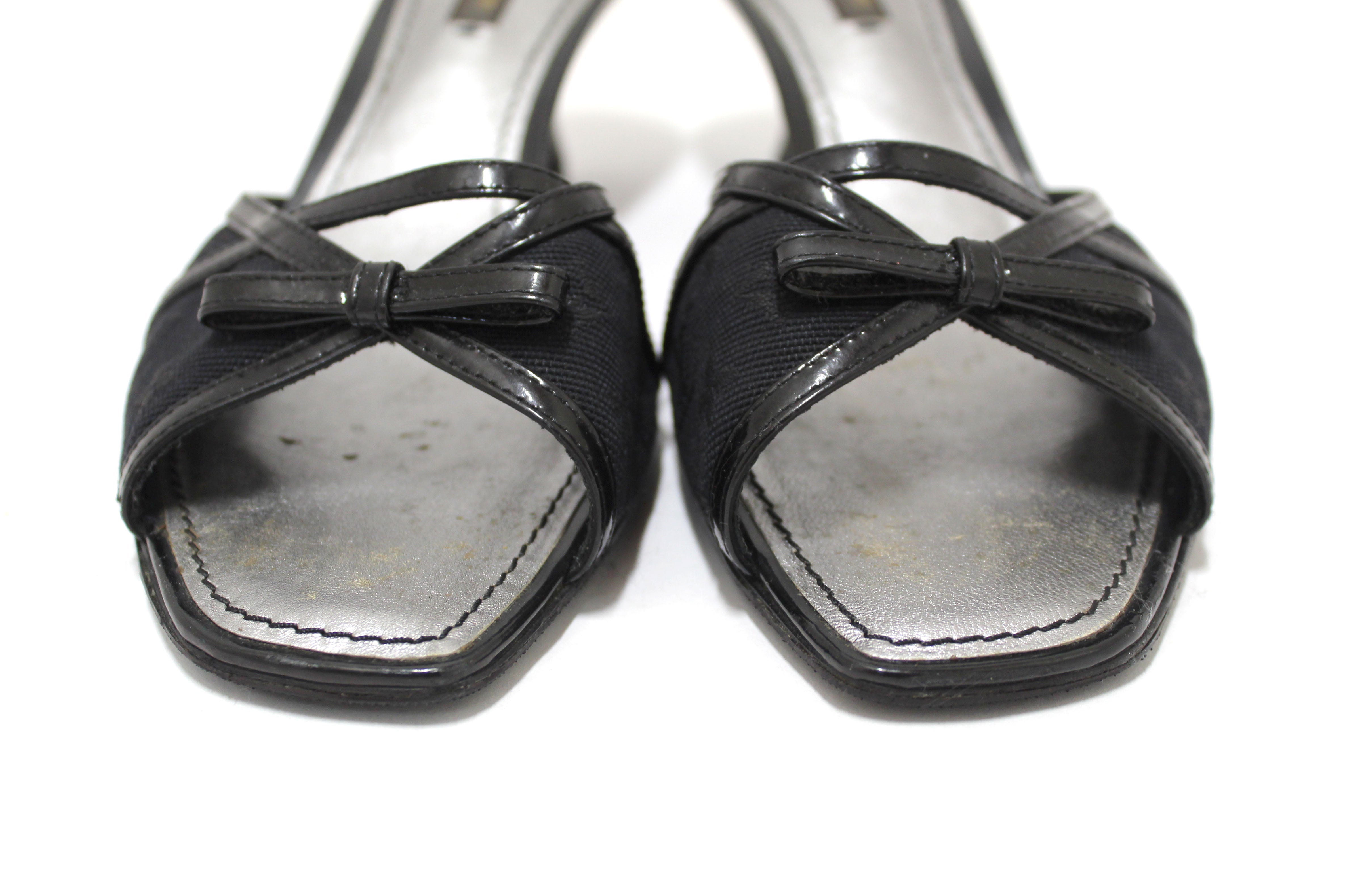Authentic Louis Vuitton Black Mini Lin Slide on Heels Size 38