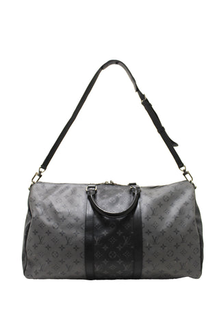 Authentic Louis Vuitton Monogram Eclipse/Monogram Eclipse Reverse Keepall Bandoulière 50 Travel Bag
