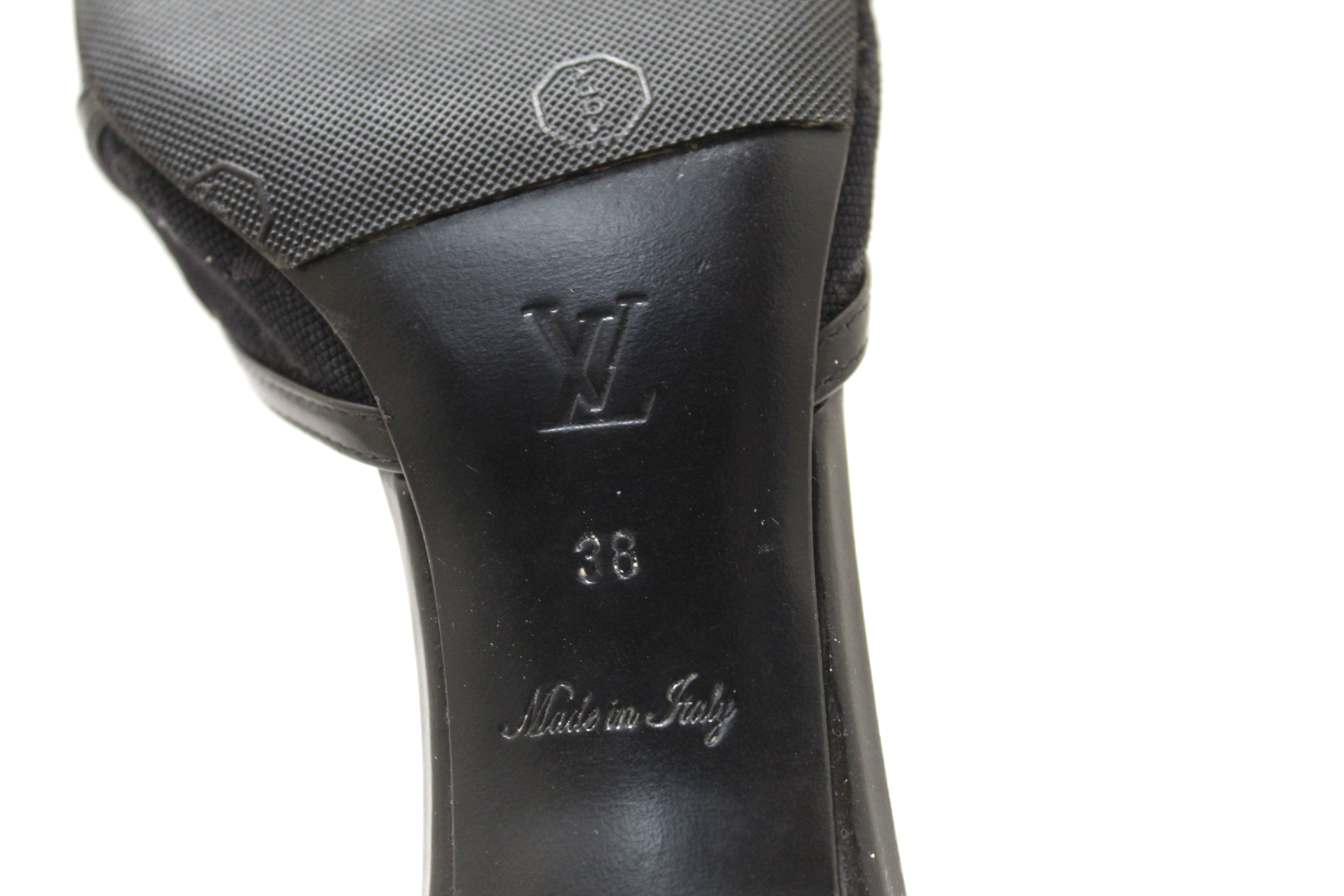 Authentic Louis Vuitton Black Mini Lin Slide on Heels Size 38