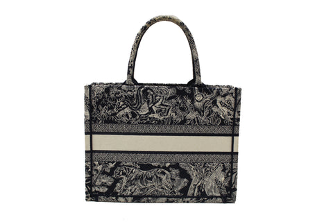Authentic Christian Dior Blue and Ecru Toile de Jouy Reverse Embroidery Medium Dior Book Tote
