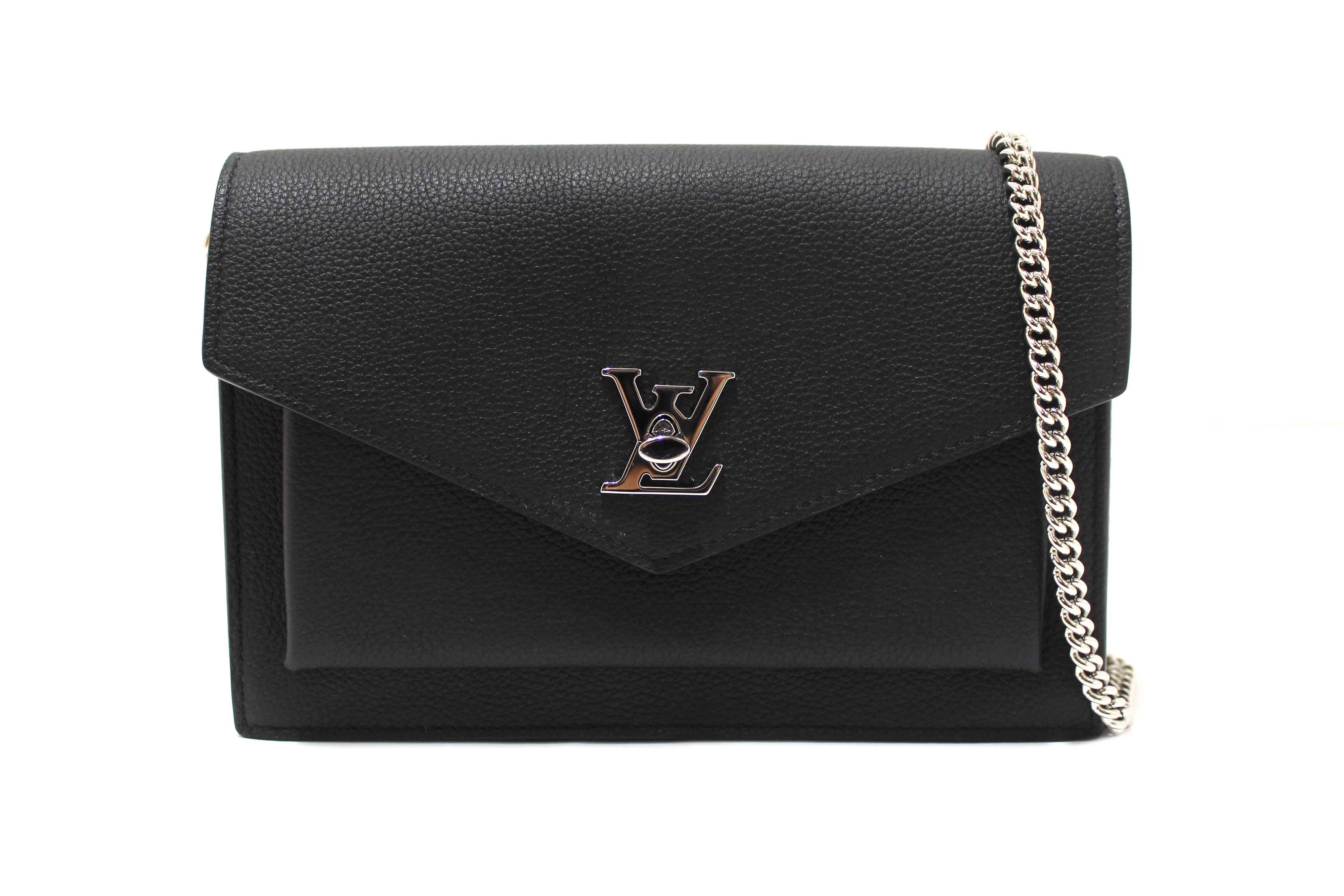 Authentic Louis Vuitton Black Calfskin Leather Mylockme Chain Pochette Bag