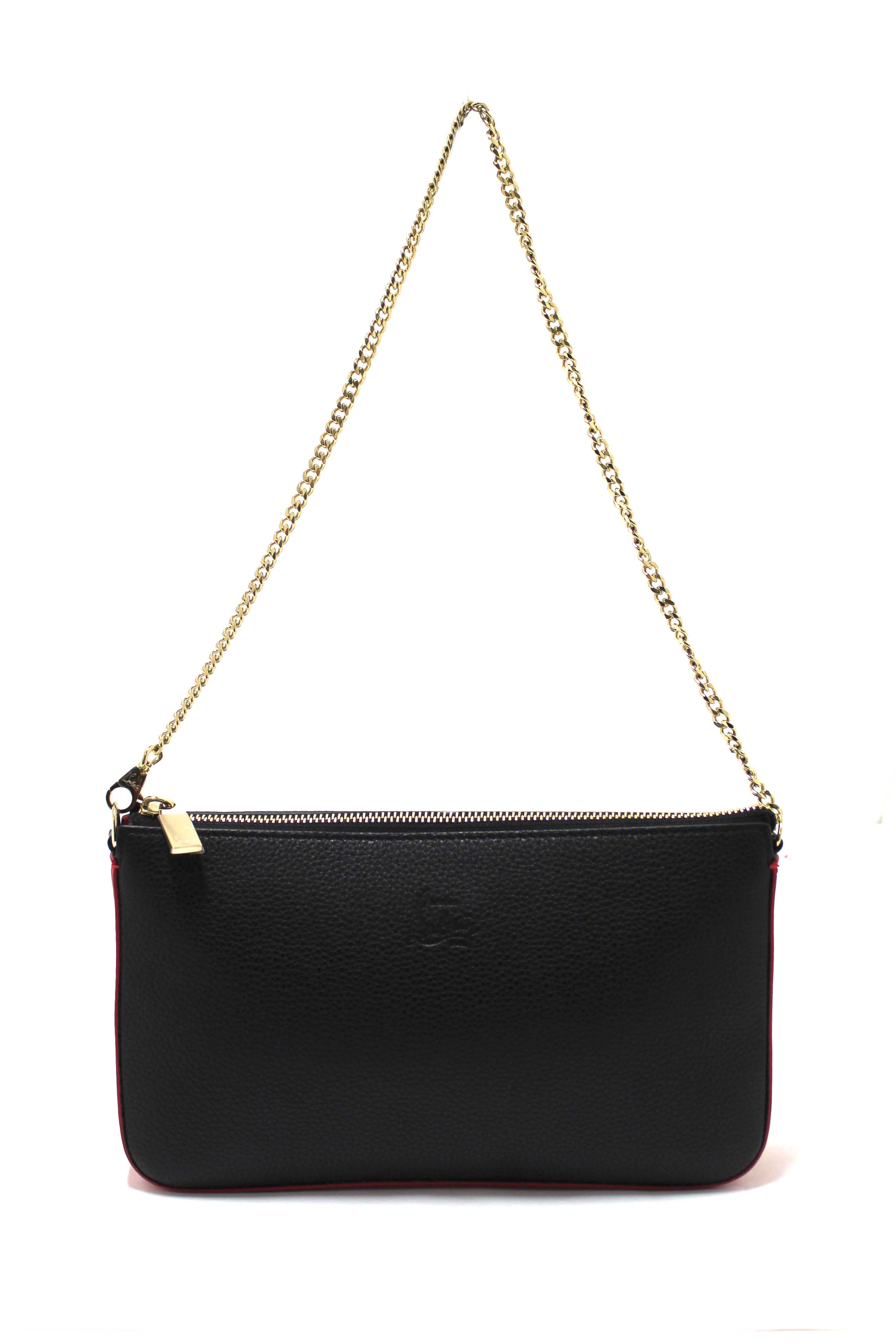 Authentic NEW Christian Louboutin Black Textured-Leather Loubila Small Shoulder Bag