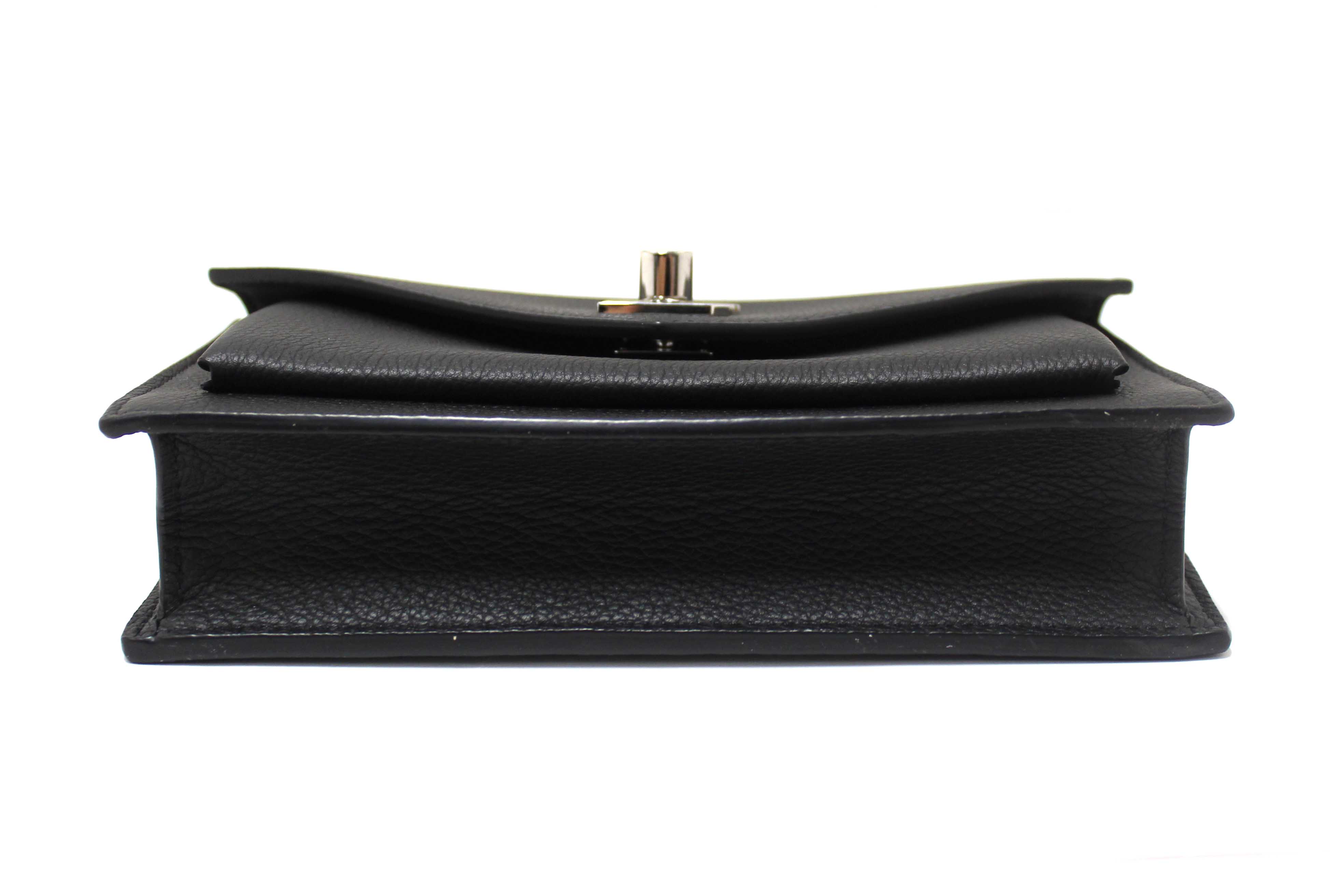 Authentic Louis Vuitton Black Calfskin Leather Mylockme Chain Pochette Bag