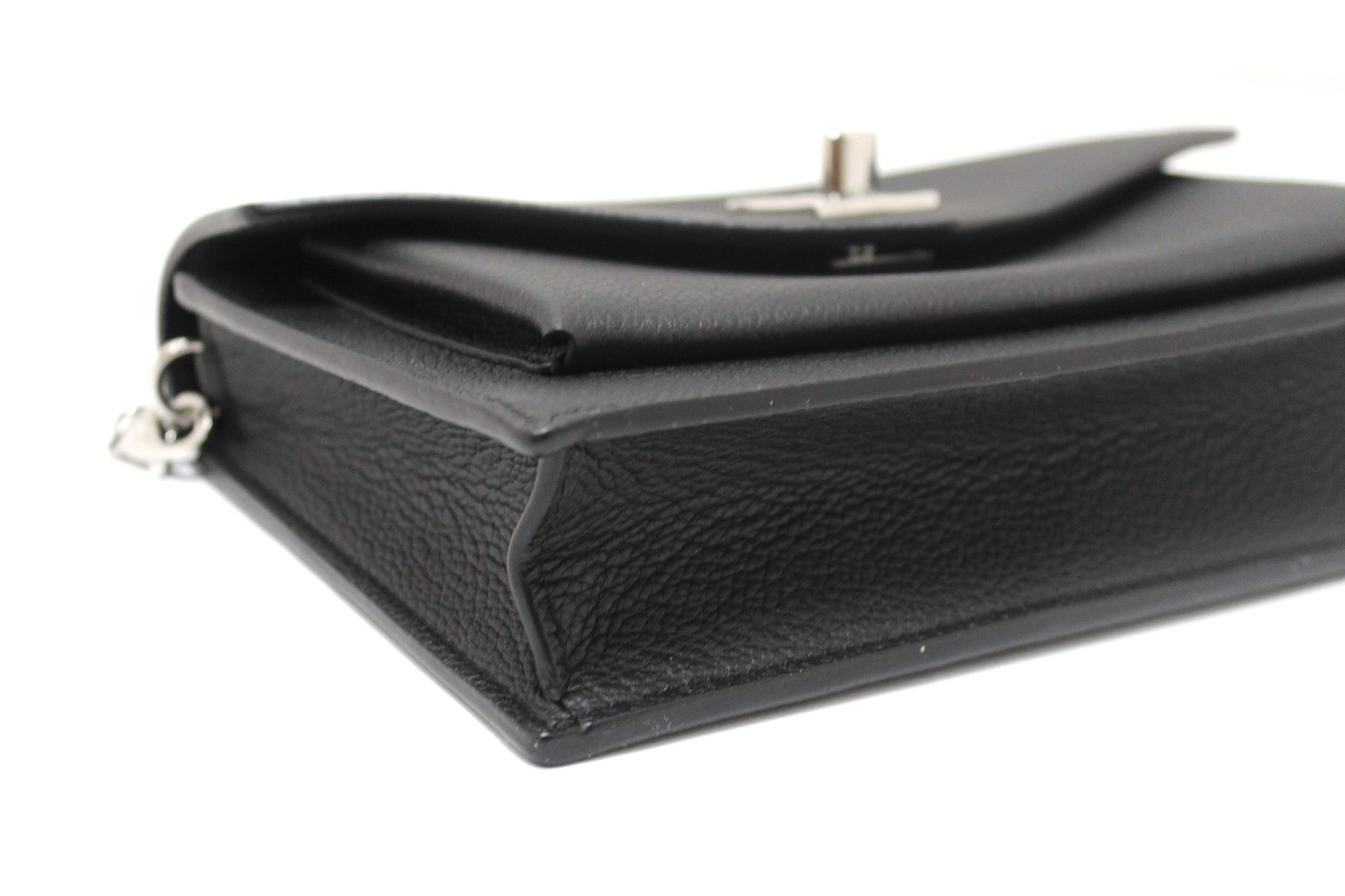 Authentic Louis Vuitton Black Calfskin Leather Mylockme Chain Pochette Bag