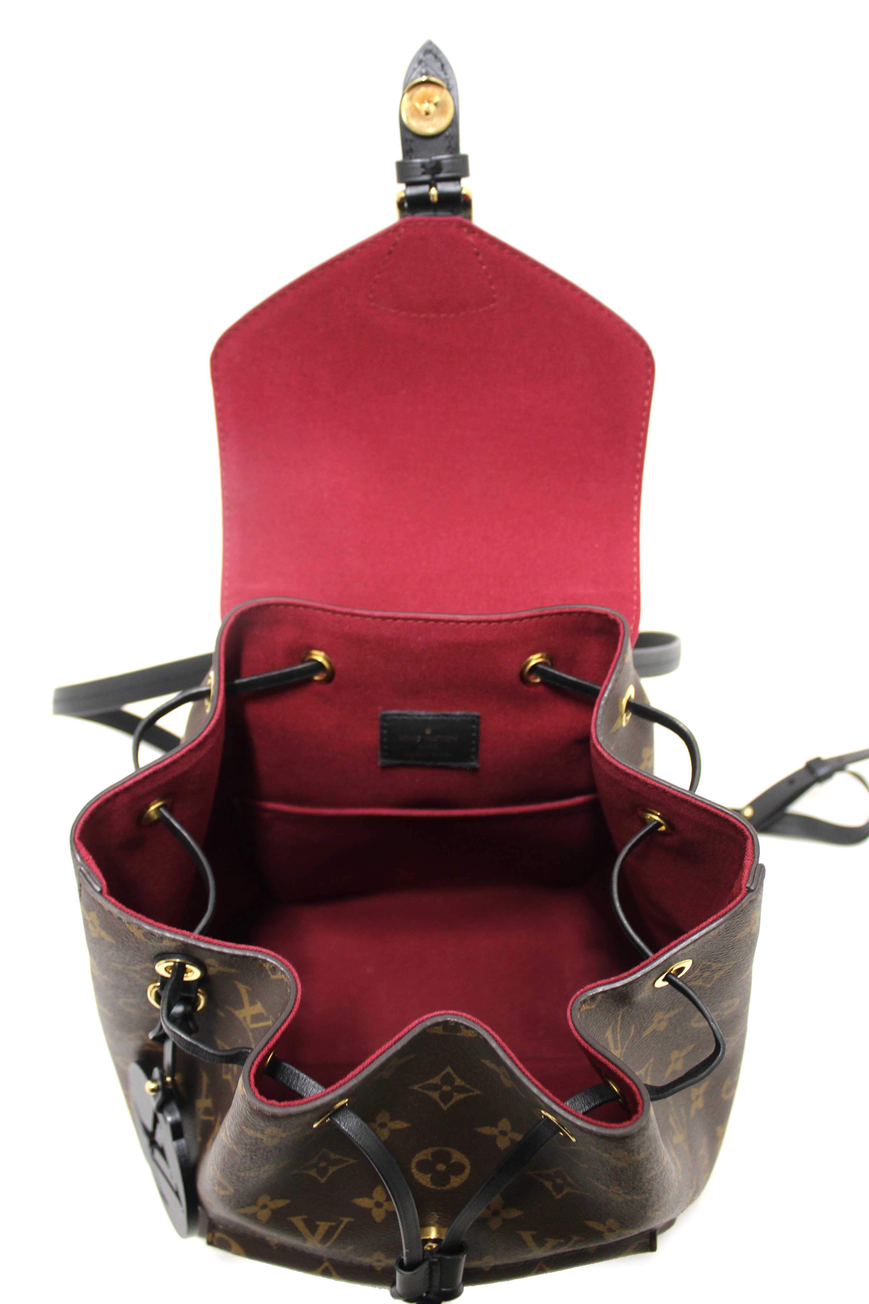 Authentic Louis Vuitton Classic Monogram with Black Leather Montsouris PM Backpack