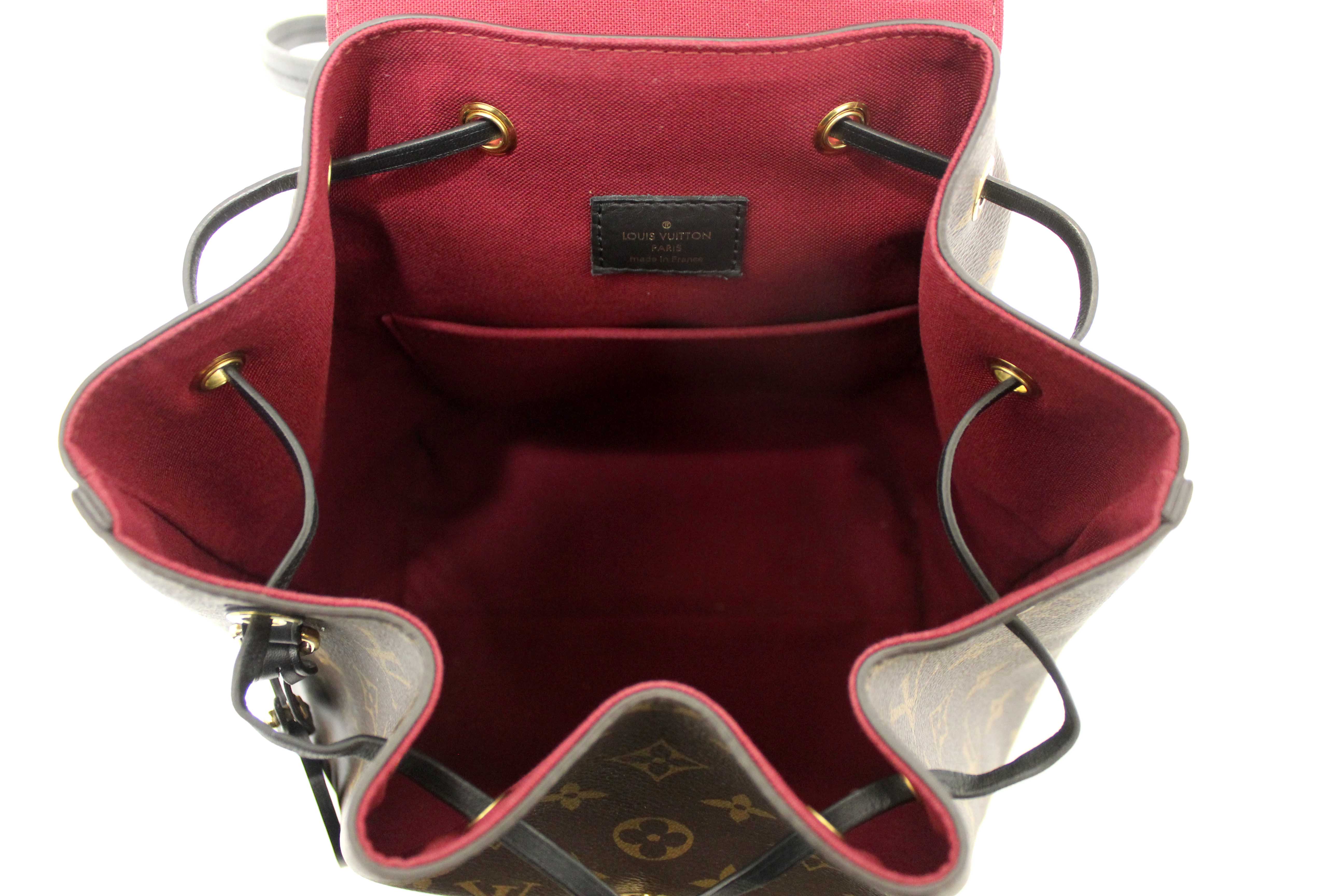 Authentic Louis Vuitton Classic Monogram with Black Leather Montsouris PM Backpack