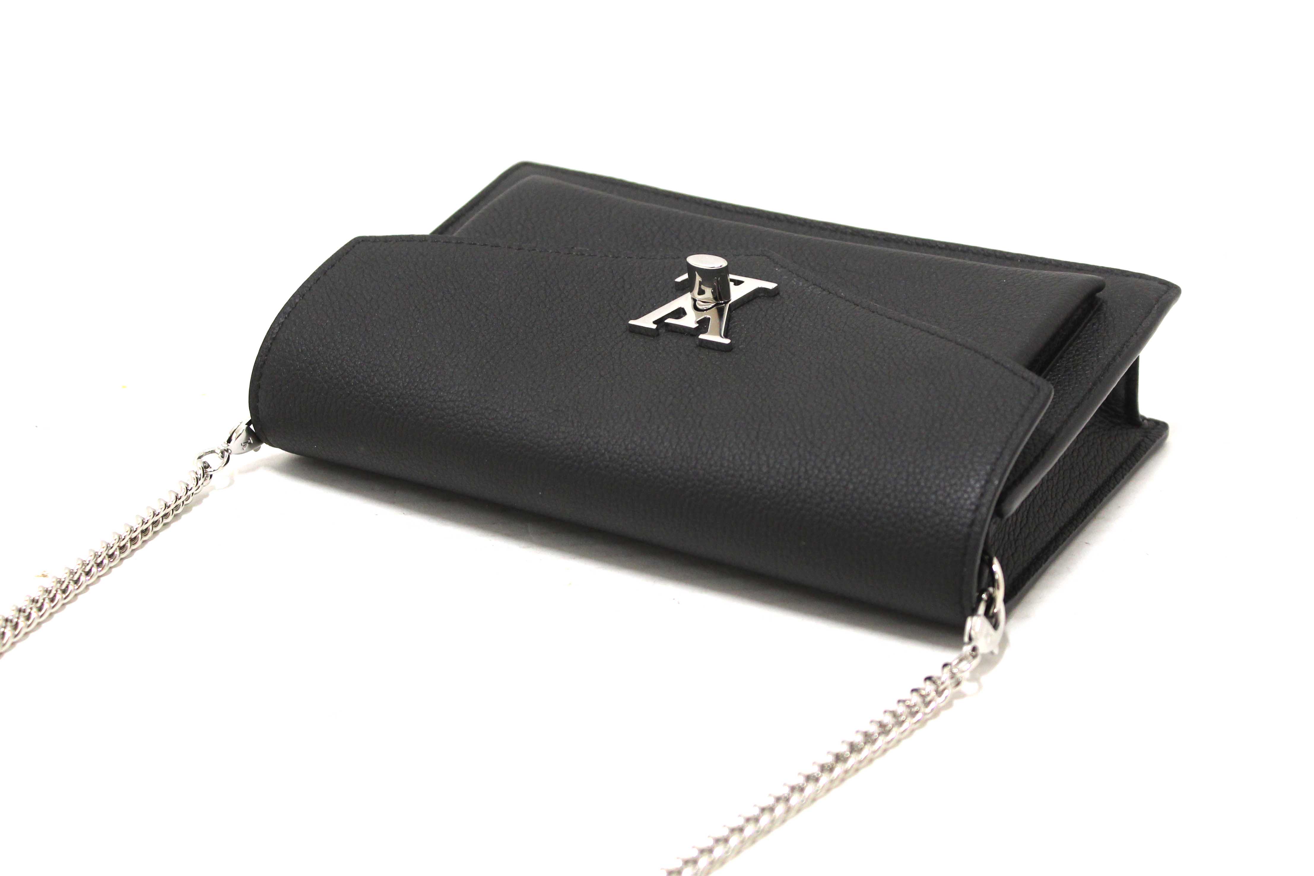 Authentic Louis Vuitton Black Calfskin Leather Mylockme Chain Pochette Bag
