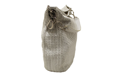 Authentic Christian Dior Vintage White Woven Leather Chain Hobo Shoulder Bag
