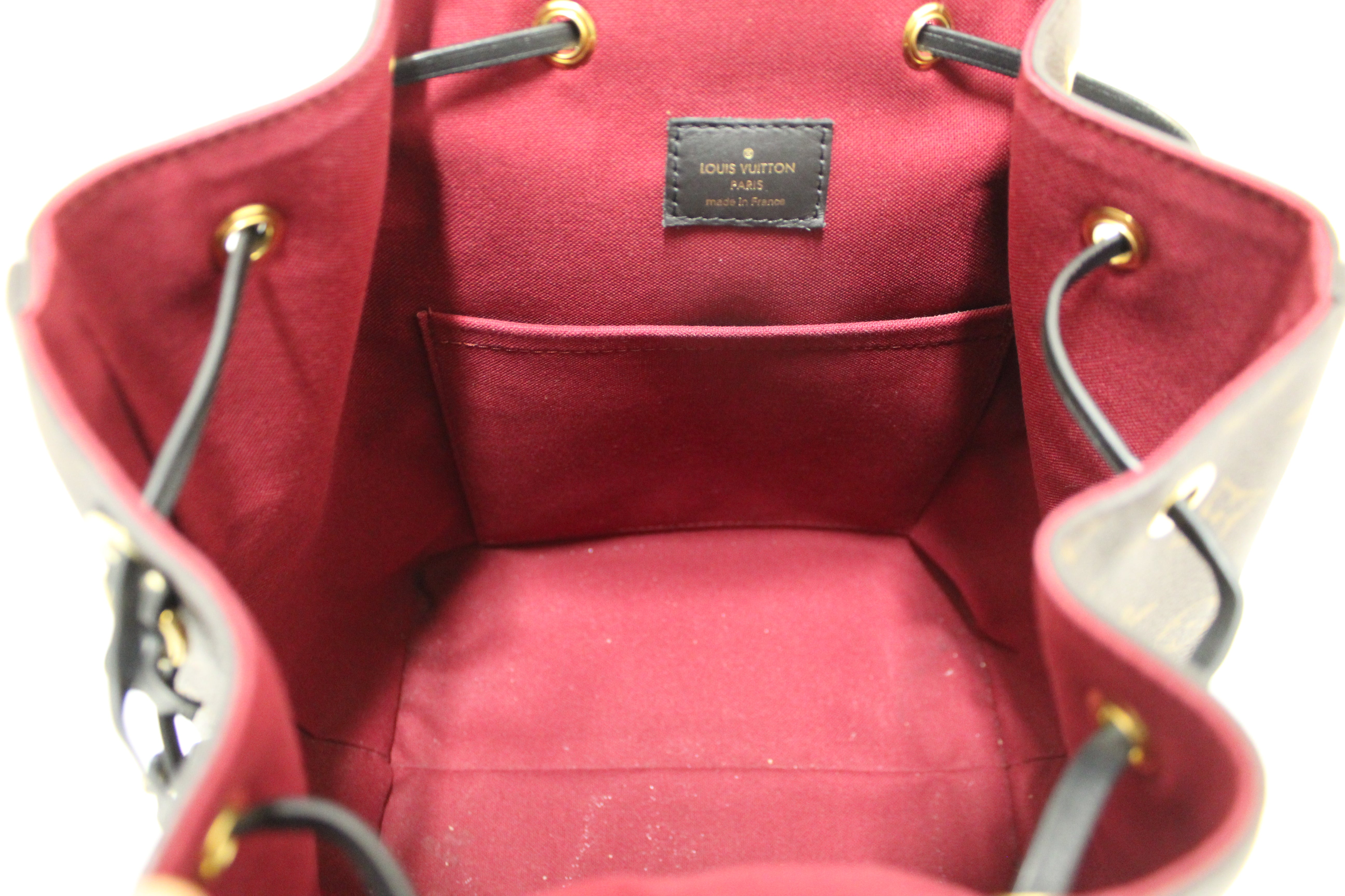 Authentic Louis Vuitton Classic Monogram with Black Leather Montsouris PM Backpack