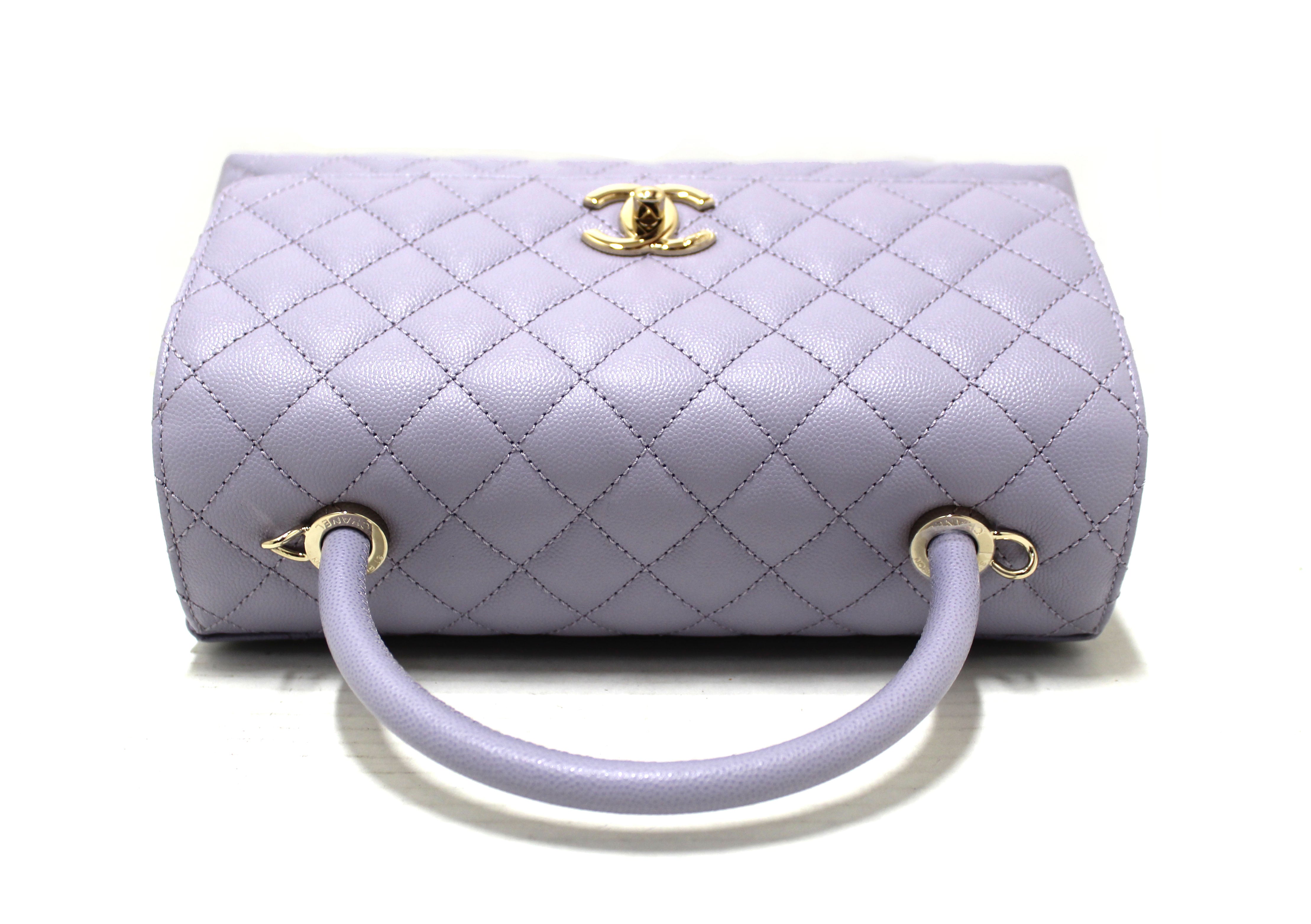 Authentic Chanel Light Purple Quilted Caviar Leather Medium CoCo Handle Flap Bag