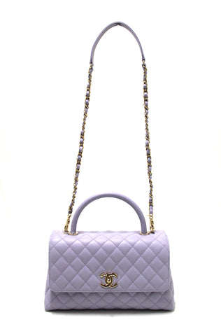 Authentic Chanel Light Purple Quilted Caviar Leather Medium CoCo Handle Flap Bag