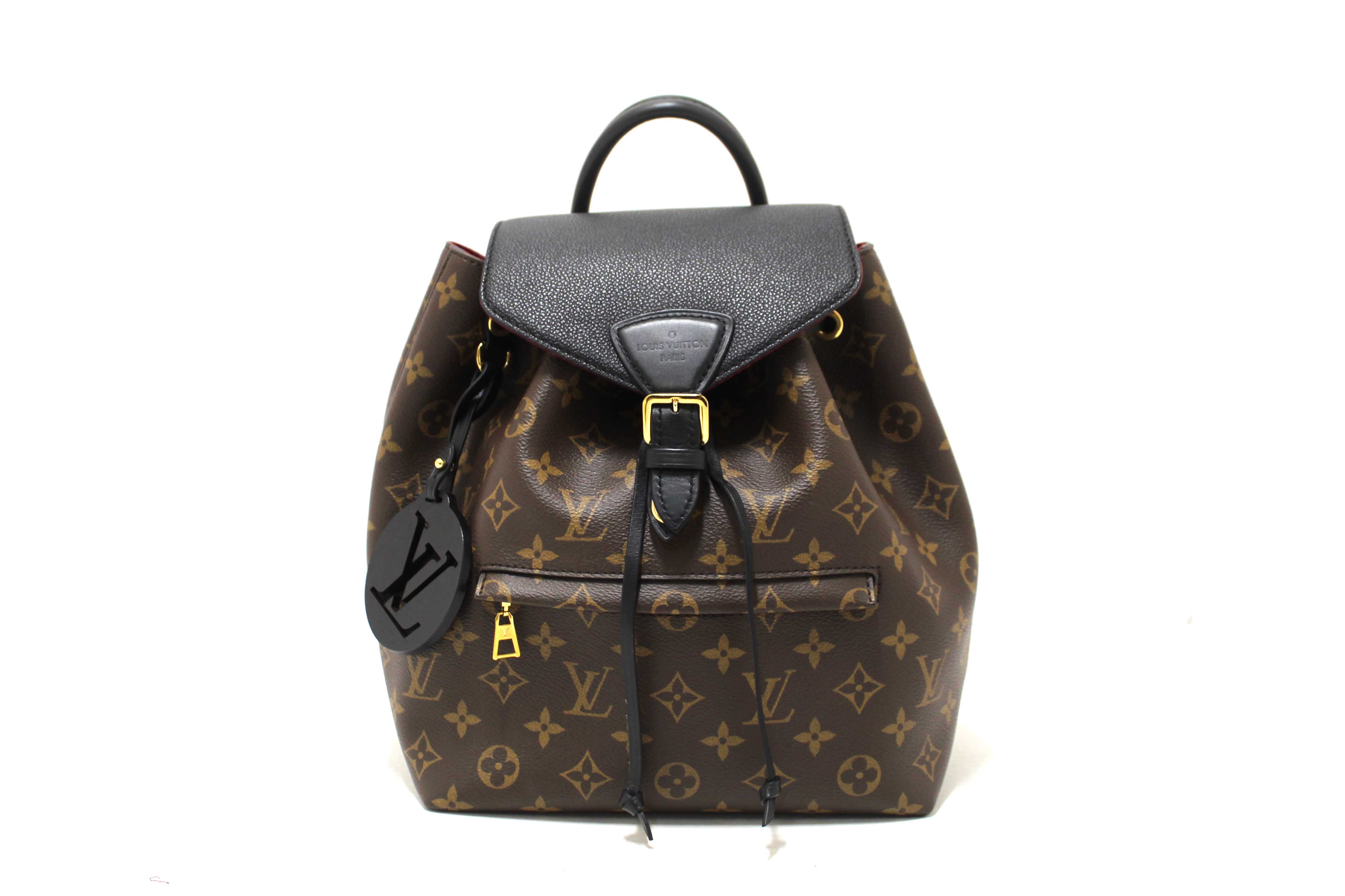 Authentic Louis Vuitton Classic Monogram with Black Leather Montsouris PM Backpack