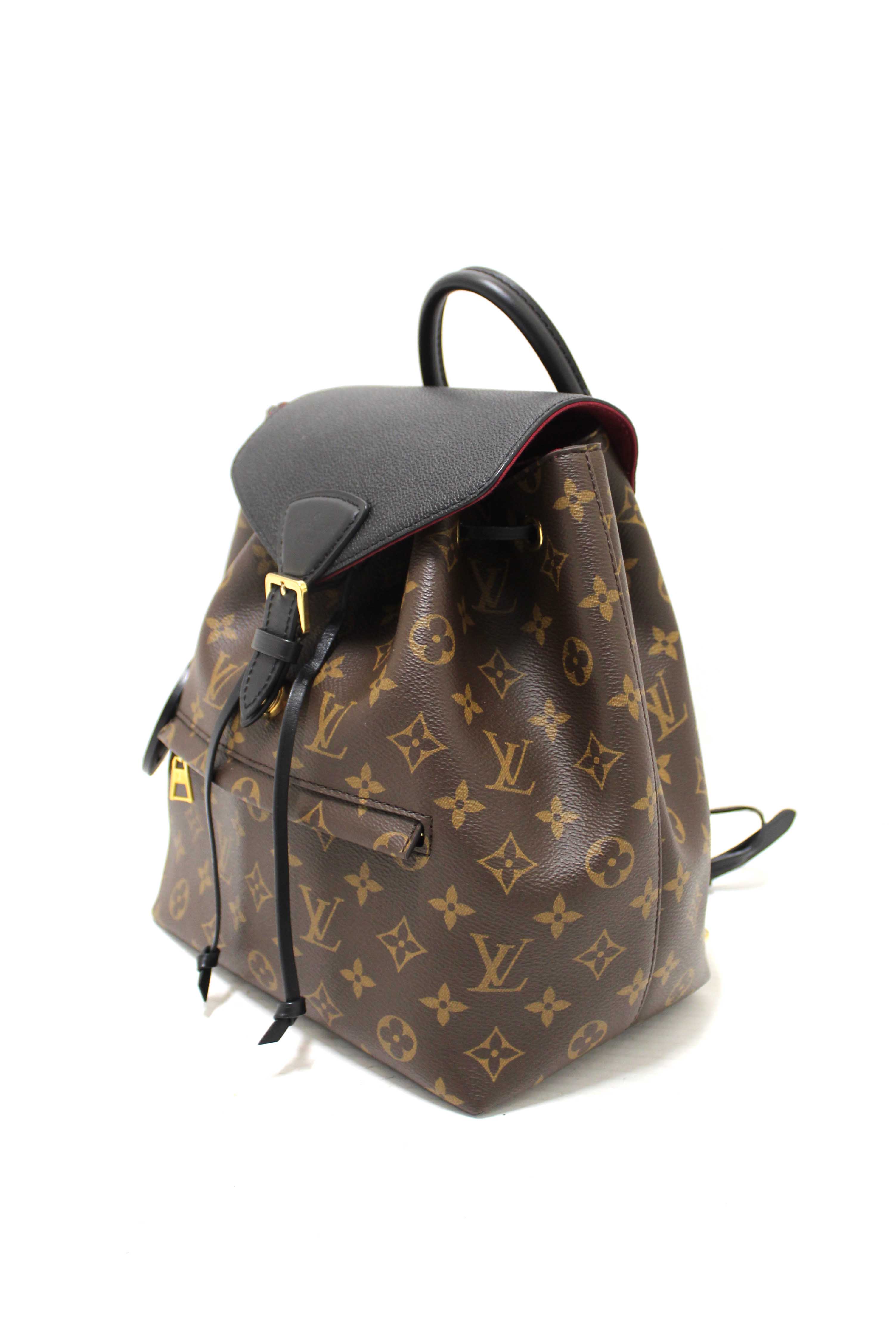 Authentic Louis Vuitton Classic Monogram with Black Leather Montsouris PM Backpack