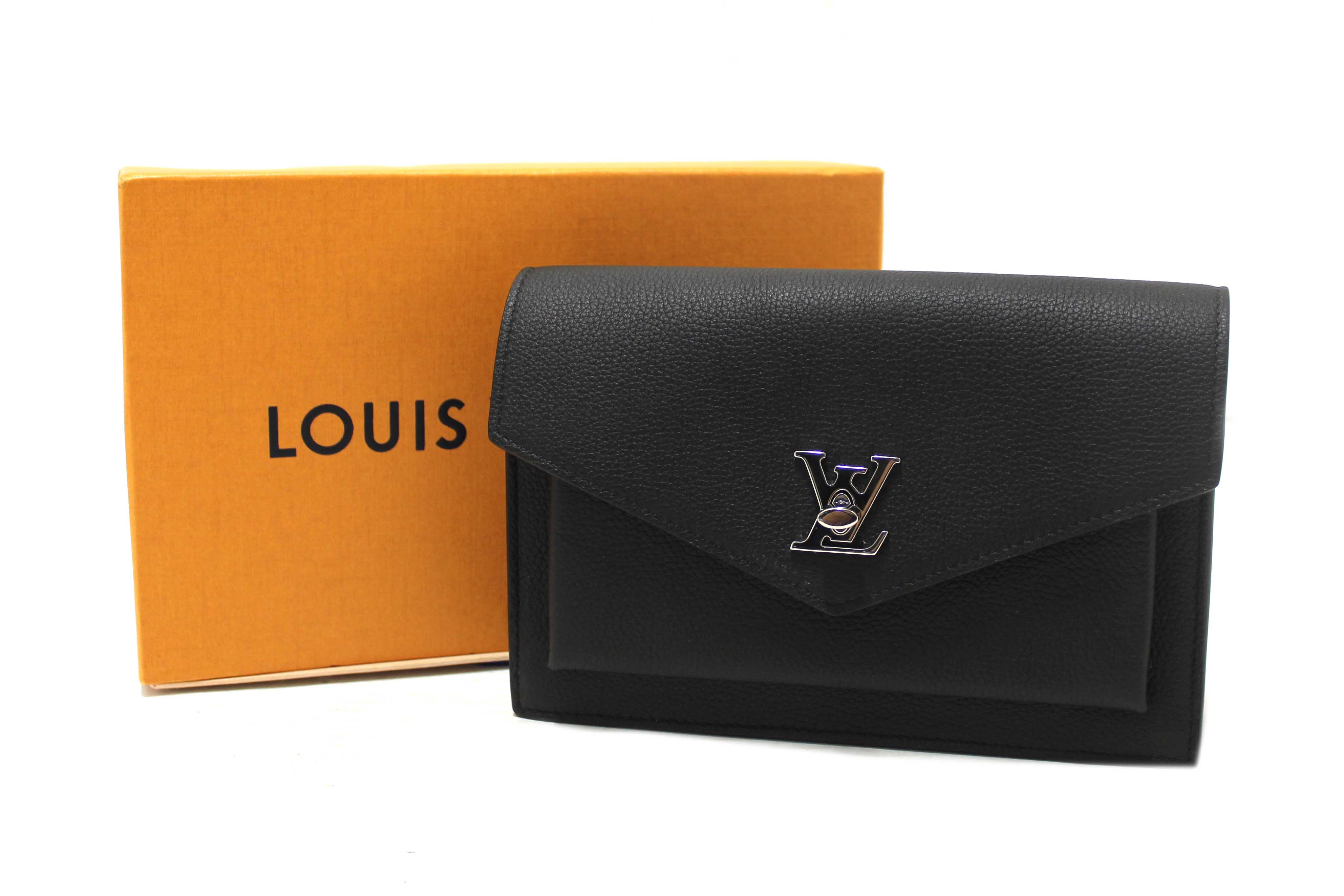 Authentic Louis Vuitton Black Calfskin Leather Mylockme Chain Pochette Bag