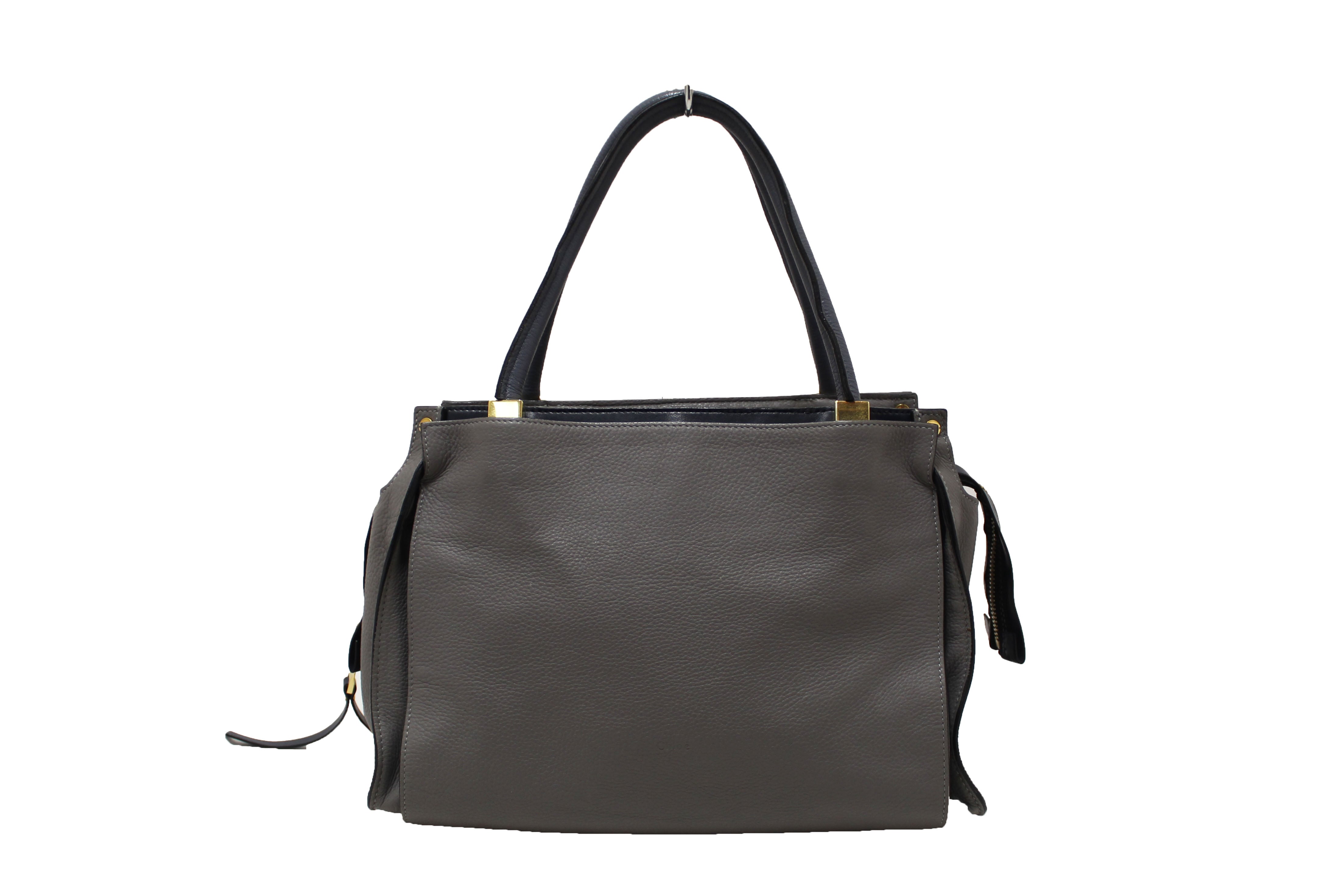 Authentic Chloe Grey and Blue Pebbled Calfskin Leather Dree Shoulder Bag