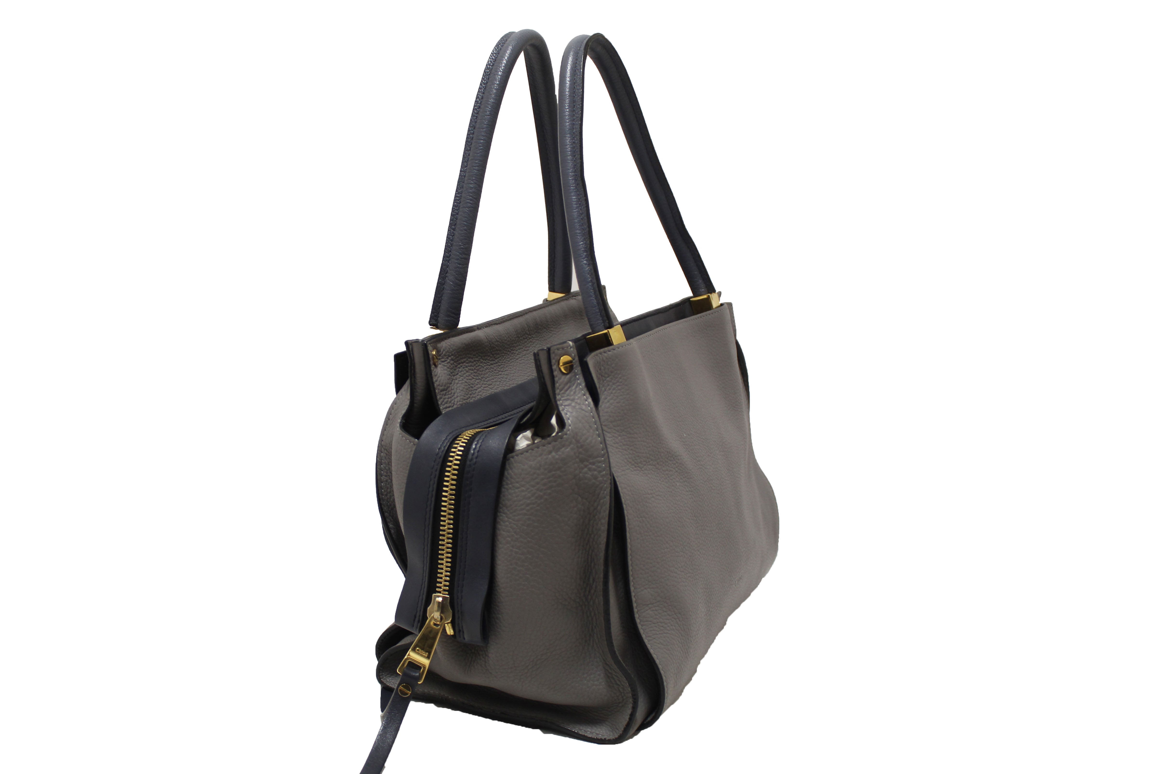 Authentic Chloe Grey and Blue Pebbled Calfskin Leather Dree Shoulder Bag