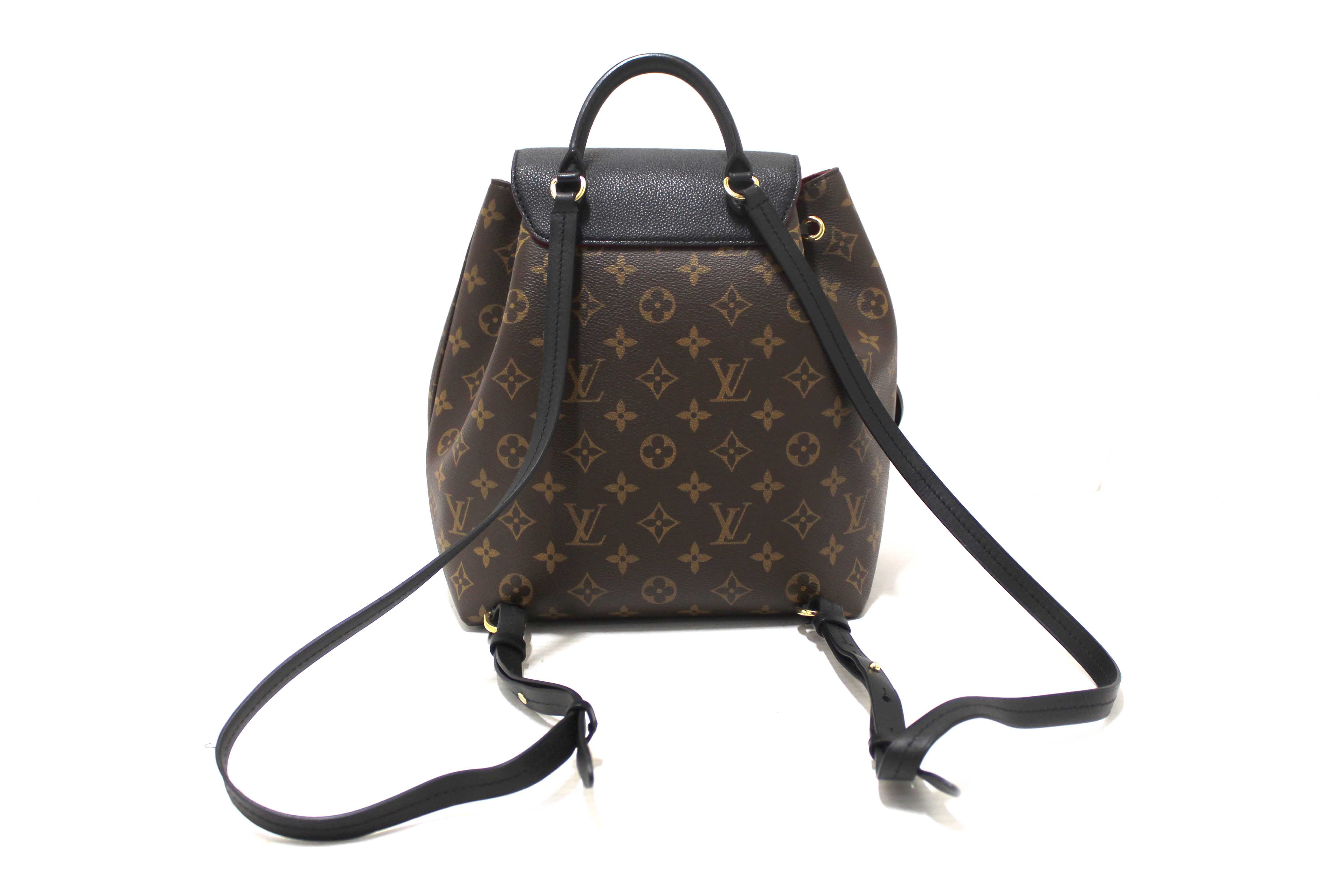 Authentic Louis Vuitton Classic Monogram with Black Leather Montsouris PM Backpack