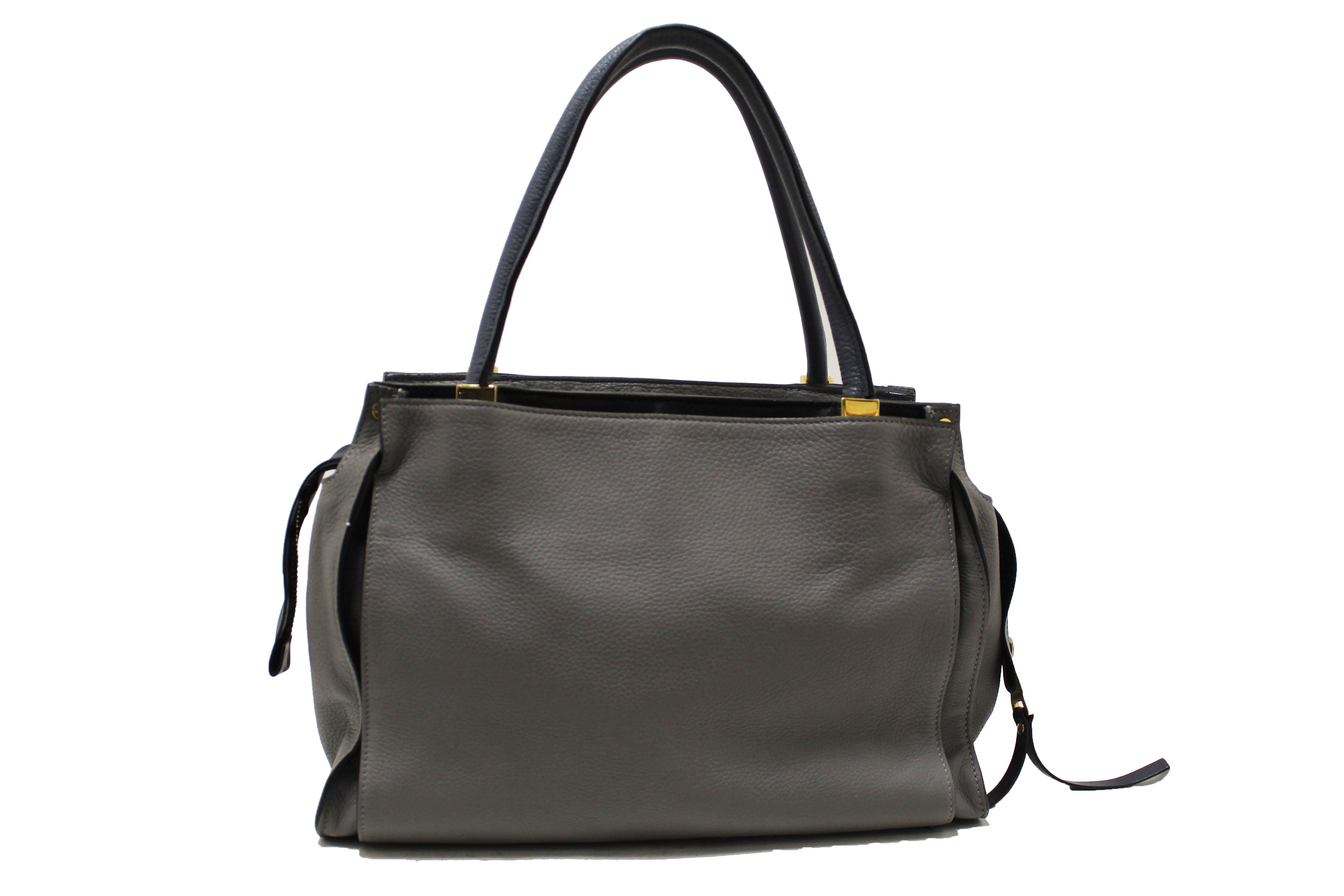 Authentic Chloe Grey and Blue Pebbled Calfskin Leather Dree Shoulder Bag