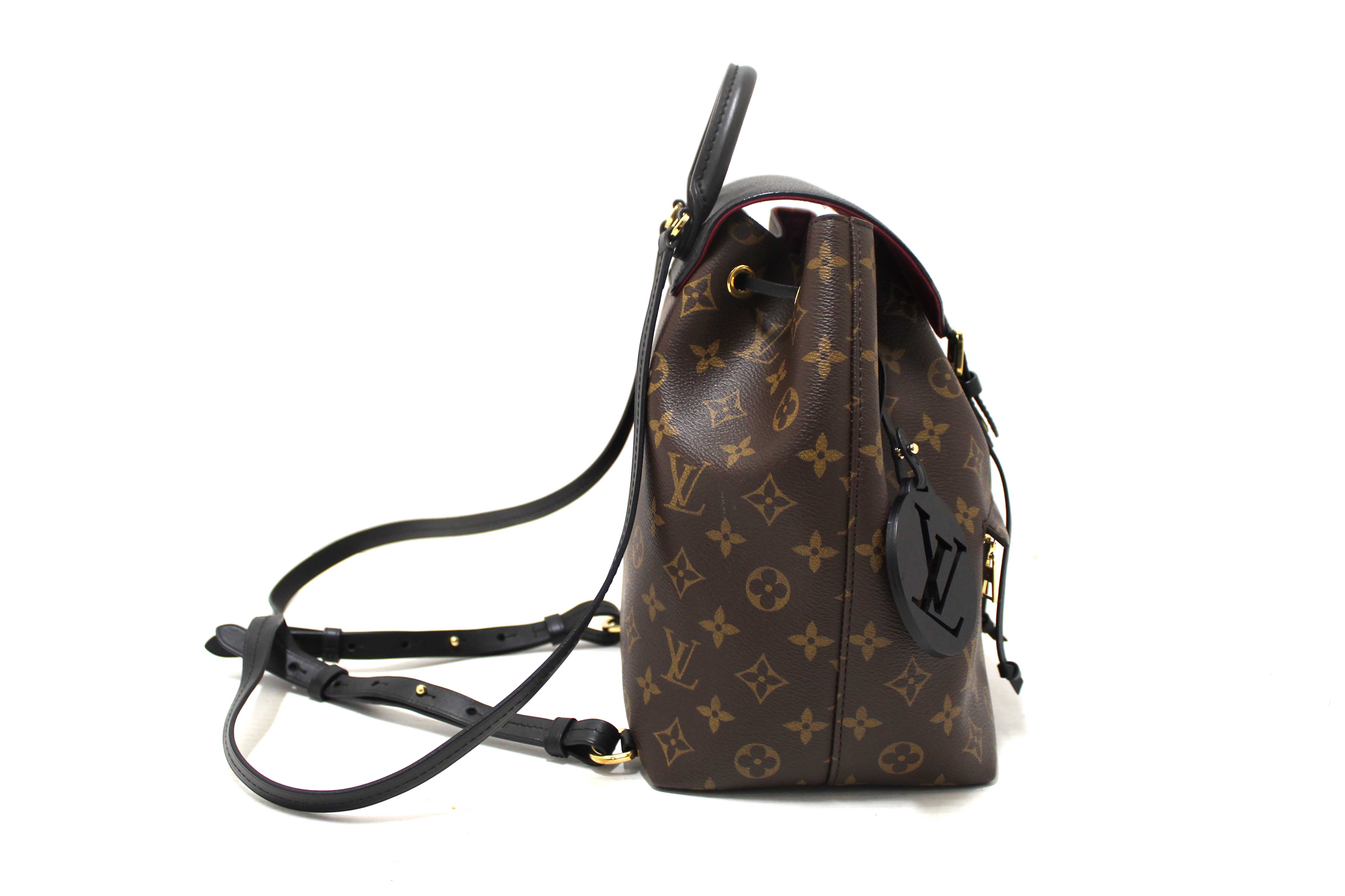 Authentic Louis Vuitton Classic Monogram with Black Leather Montsouris PM Backpack