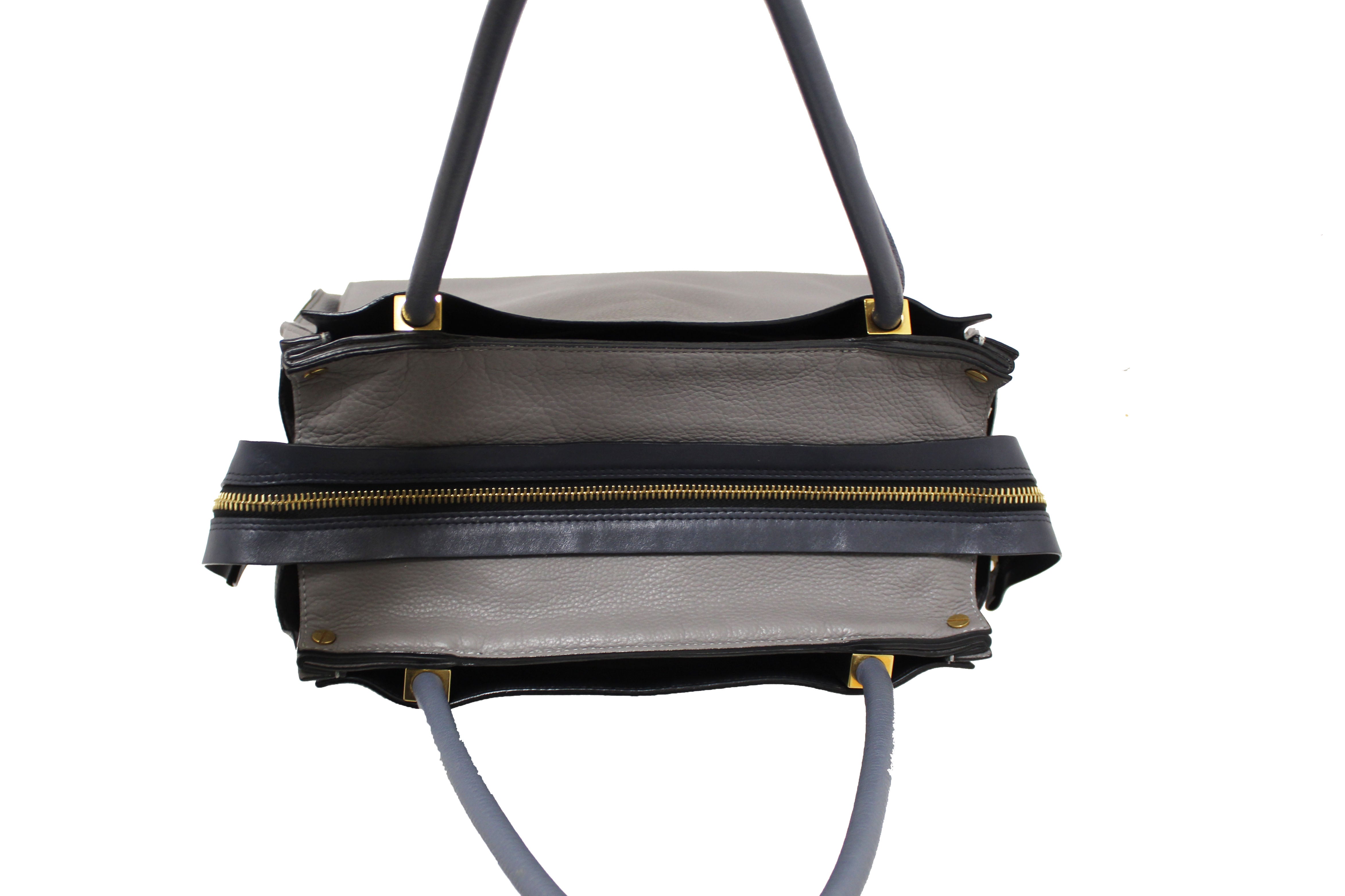 Authentic Chloe Grey and Blue Pebbled Calfskin Leather Dree Shoulder Bag