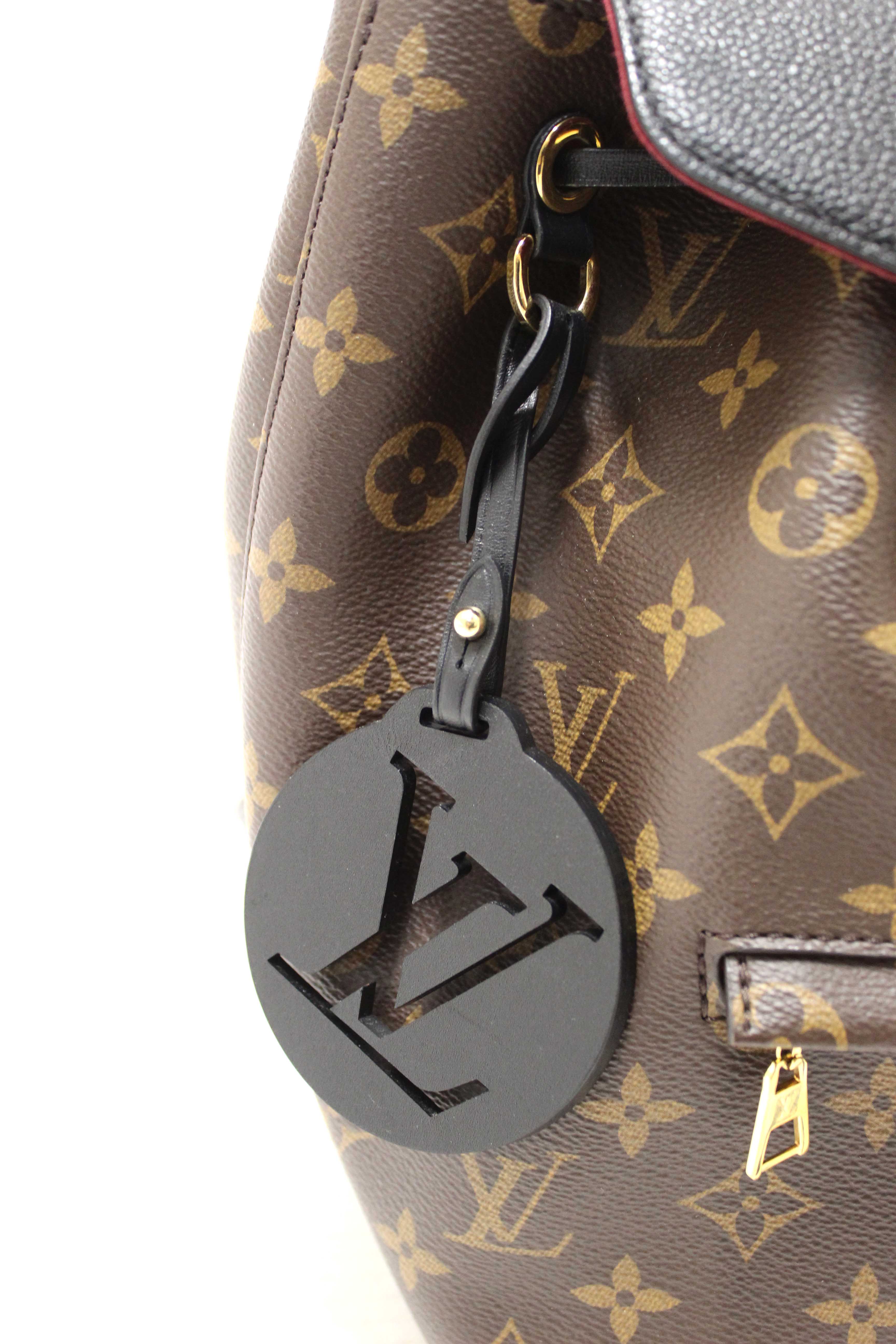 Authentic Louis Vuitton Classic Monogram with Black Leather Montsouris PM Backpack