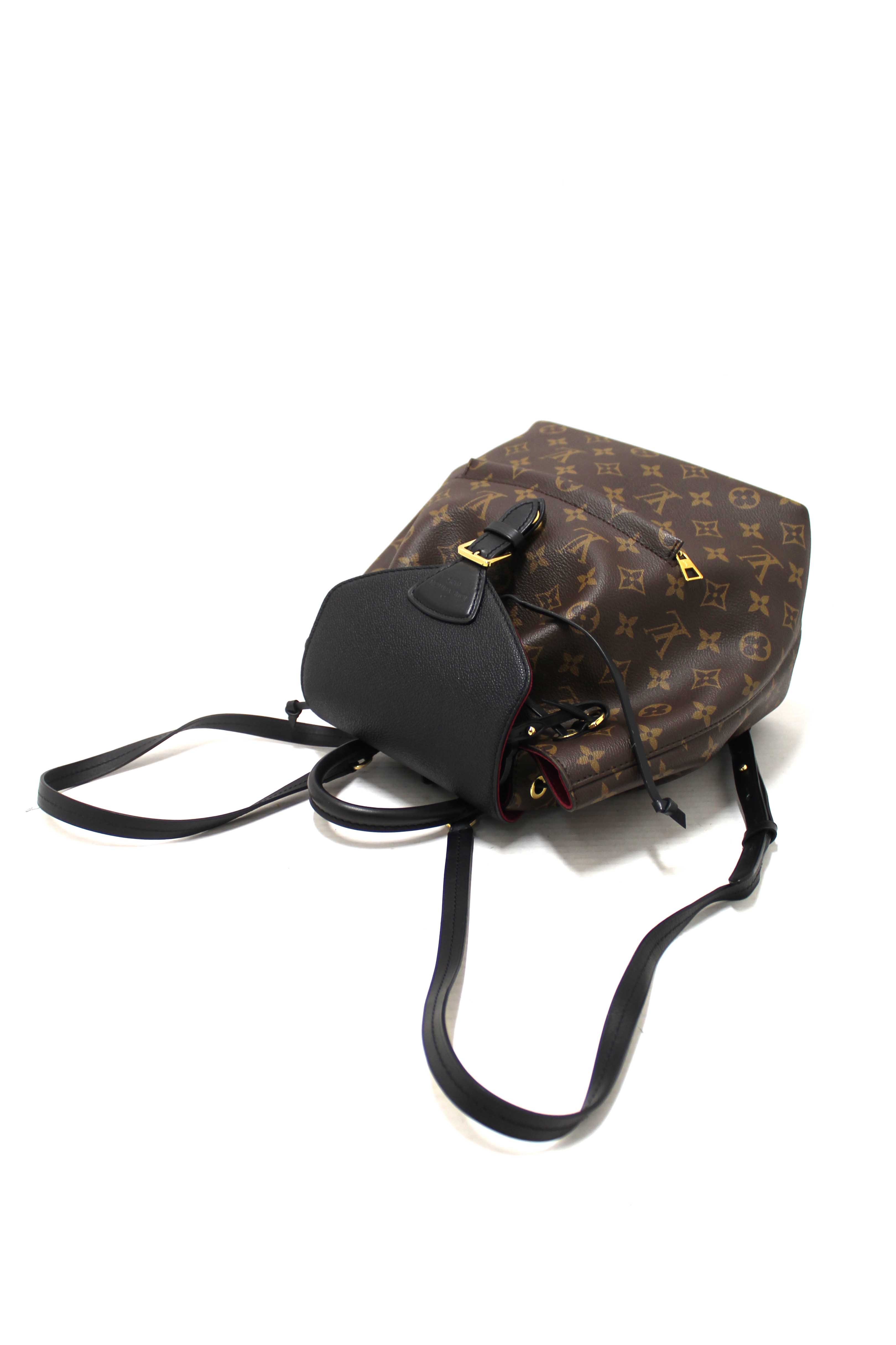 Authentic Louis Vuitton Classic Monogram with Black Leather Montsouris PM Backpack