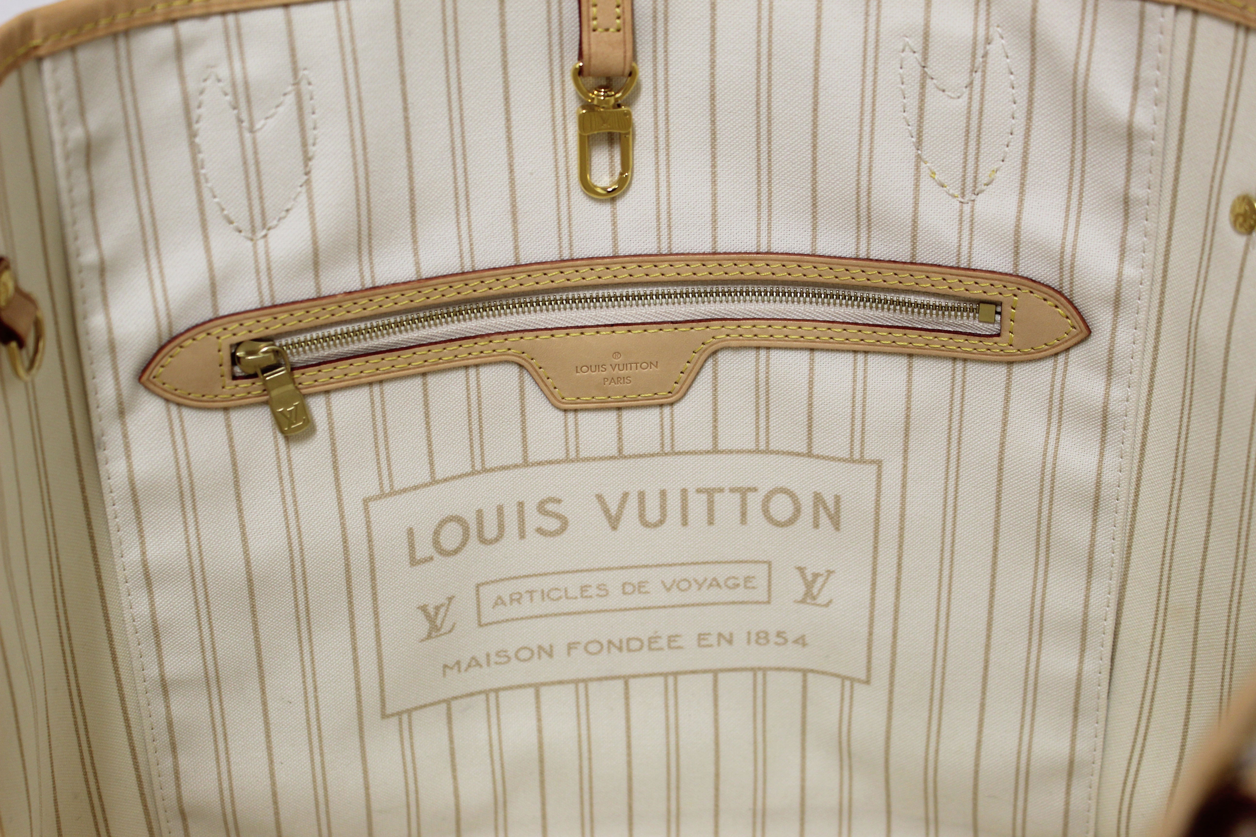 Authentic Louis Vuitton Damier Azur Neverfull MM Shoulder Tote Bag