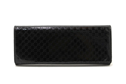 Authentic Gucci Black Patent MicroGuccissima Small Broadway Clutch