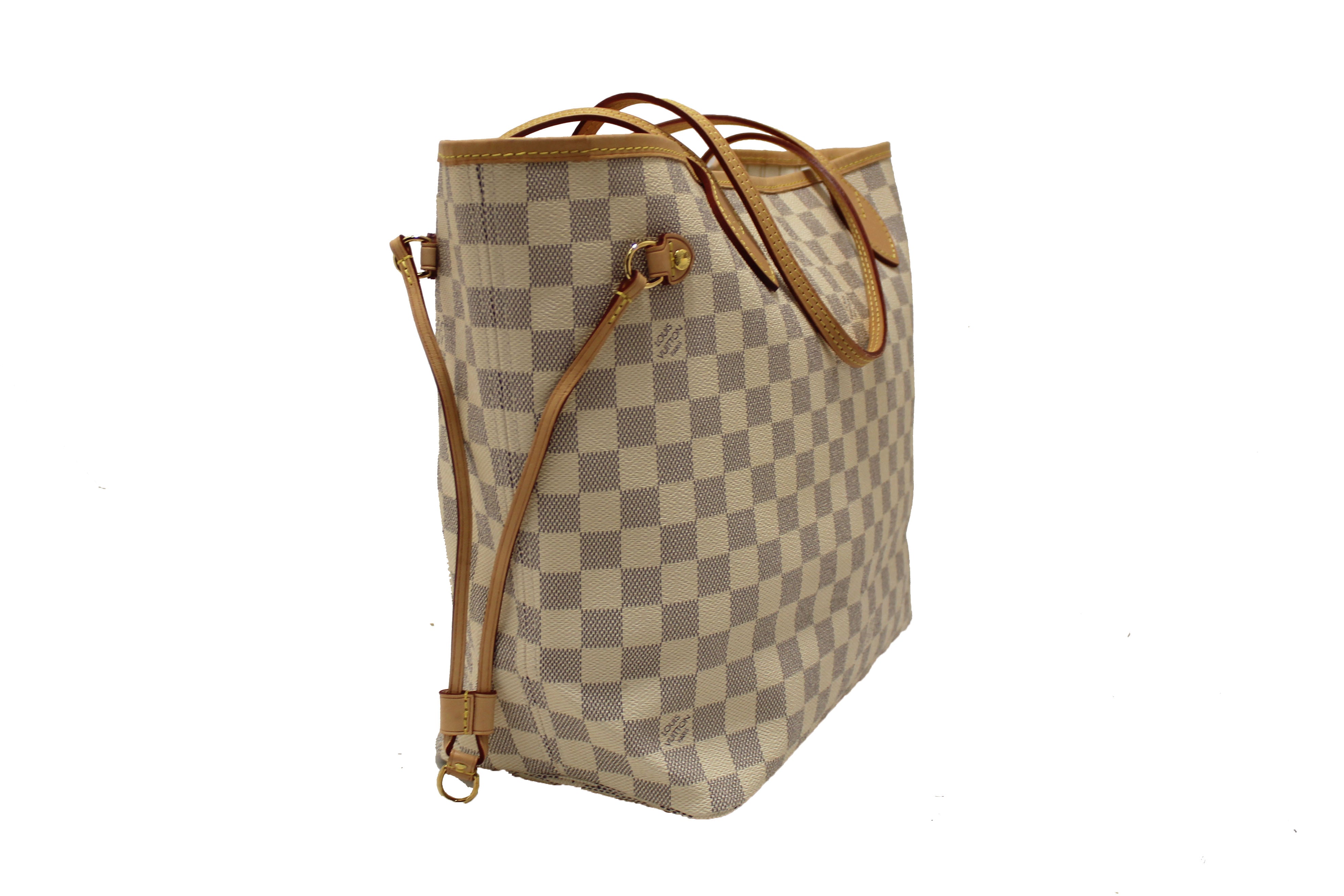 Authentic Louis Vuitton Damier Azur Neverfull MM Shoulder Tote Bag