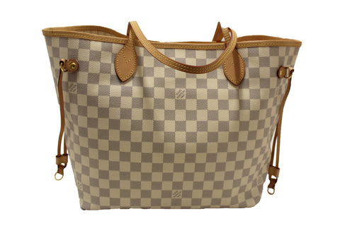 Authentic Louis Vuitton Damier Azur Neverfull MM Shoulder Tote Bag