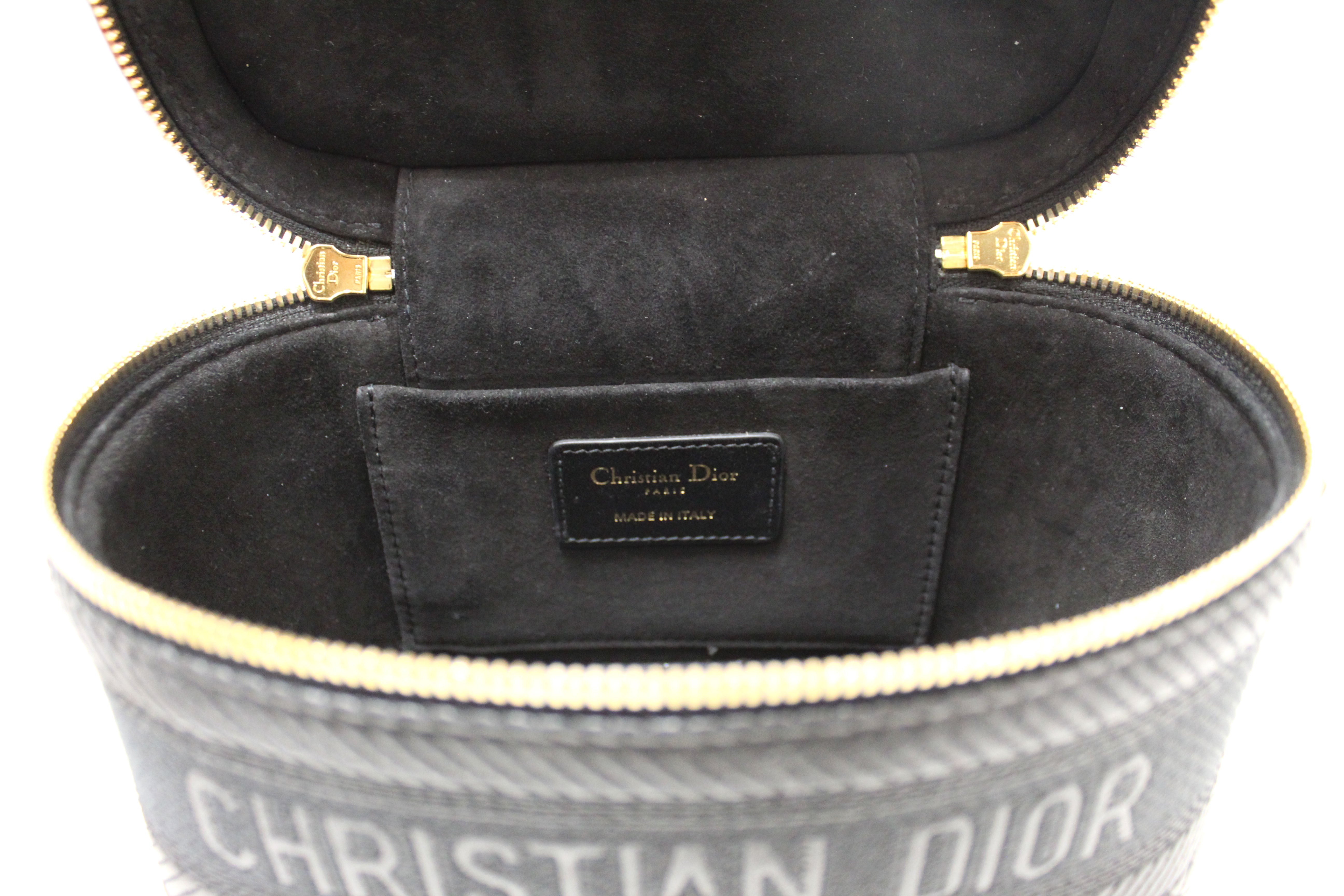 Authentic Christian Dior Black Lambskin Small Diortravel Vanity Case Crossbody Bag