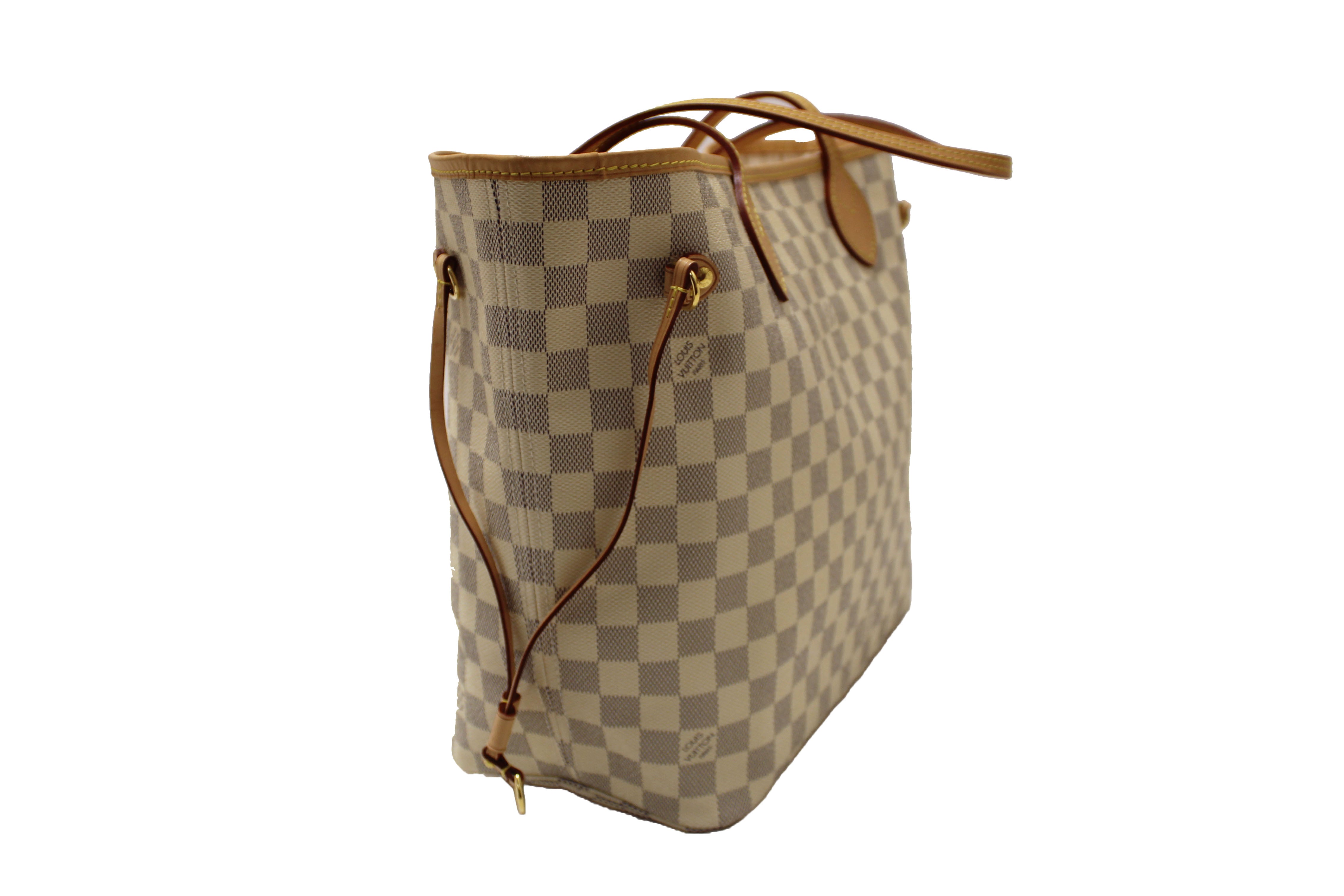Authentic Louis Vuitton Damier Azur Neverfull MM Shoulder Tote Bag