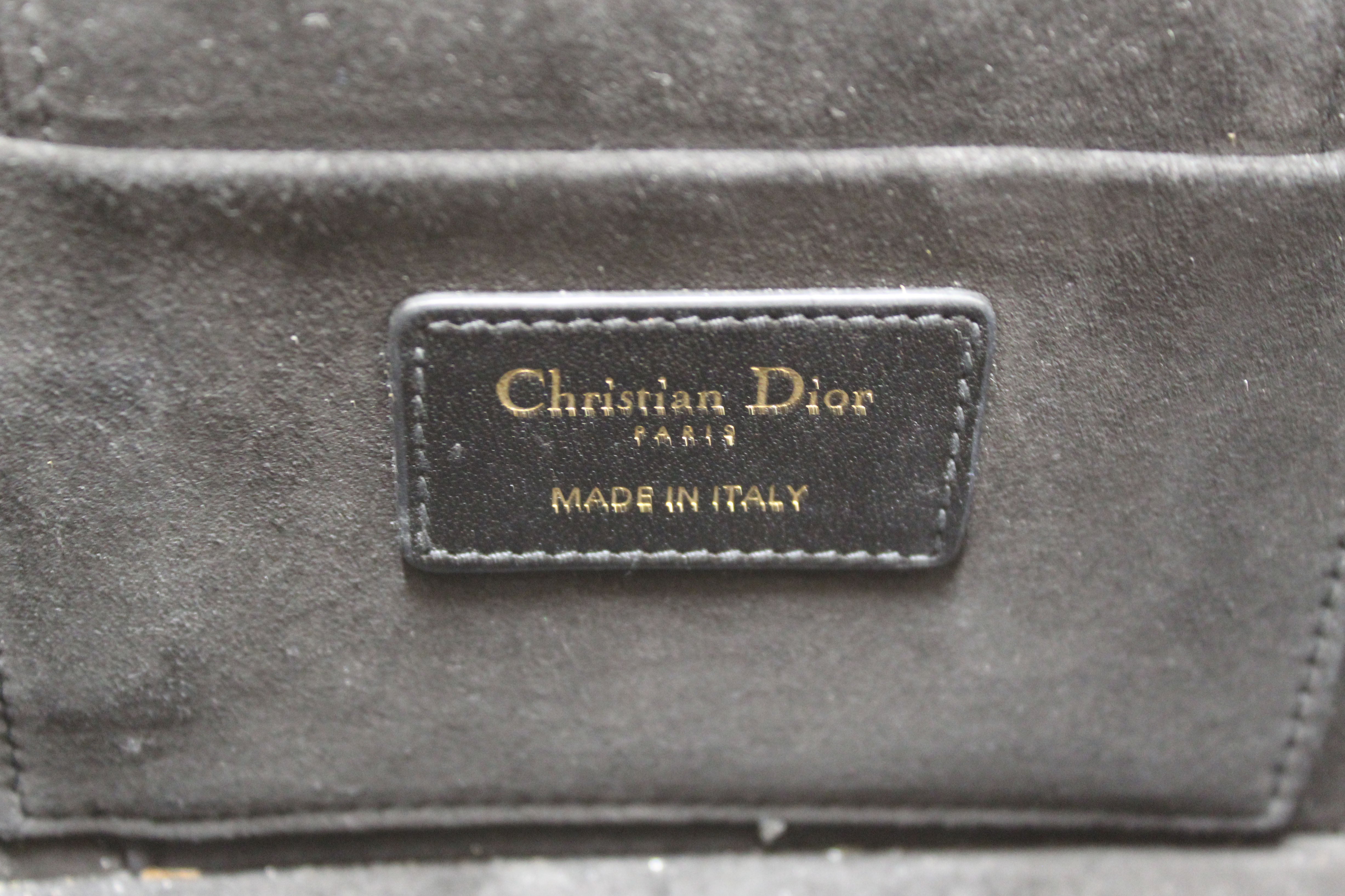 Authentic Christian Dior Black Lambskin Small Diortravel Vanity Case Crossbody Bag