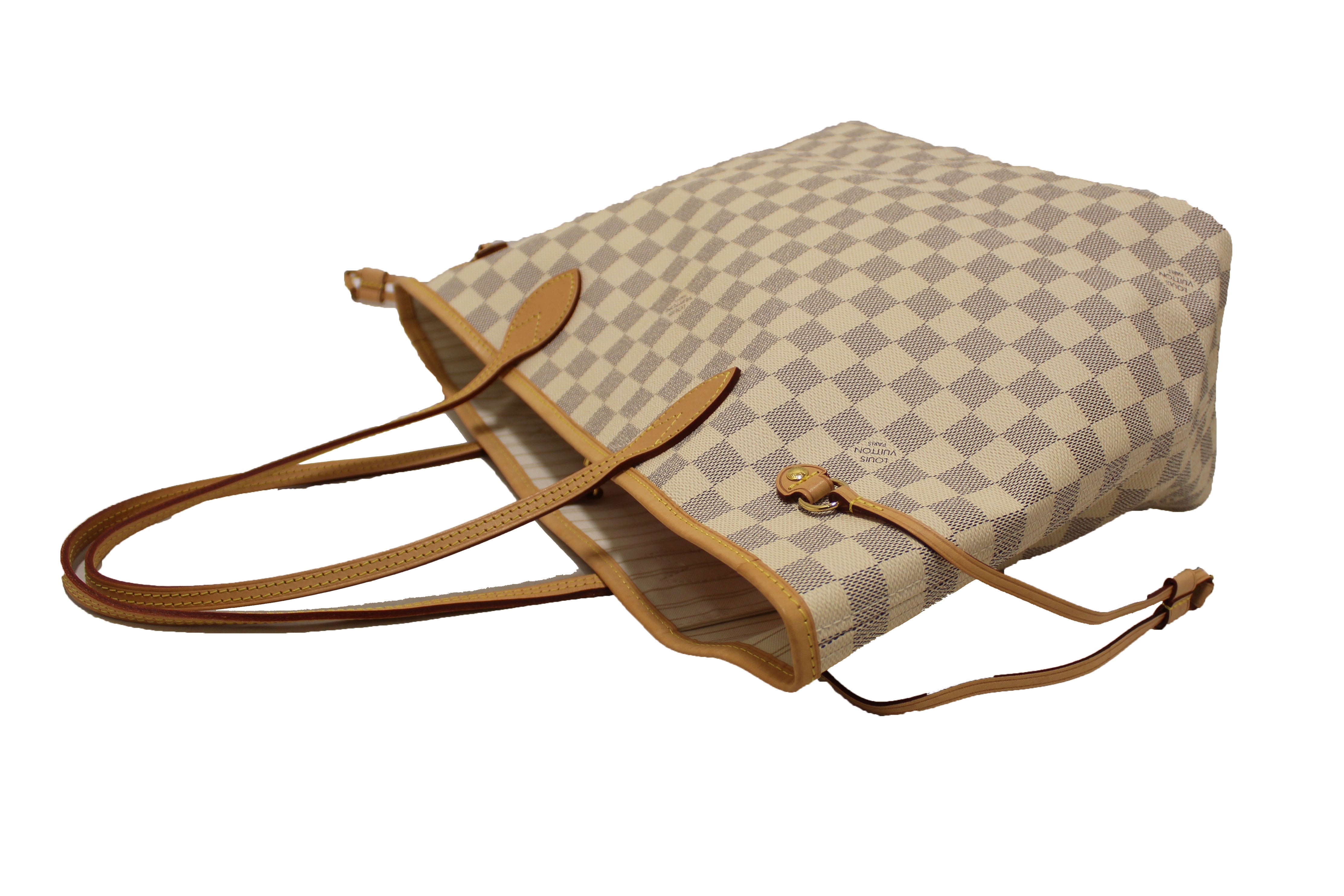 Authentic Louis Vuitton Damier Azur Neverfull MM Shoulder Tote Bag