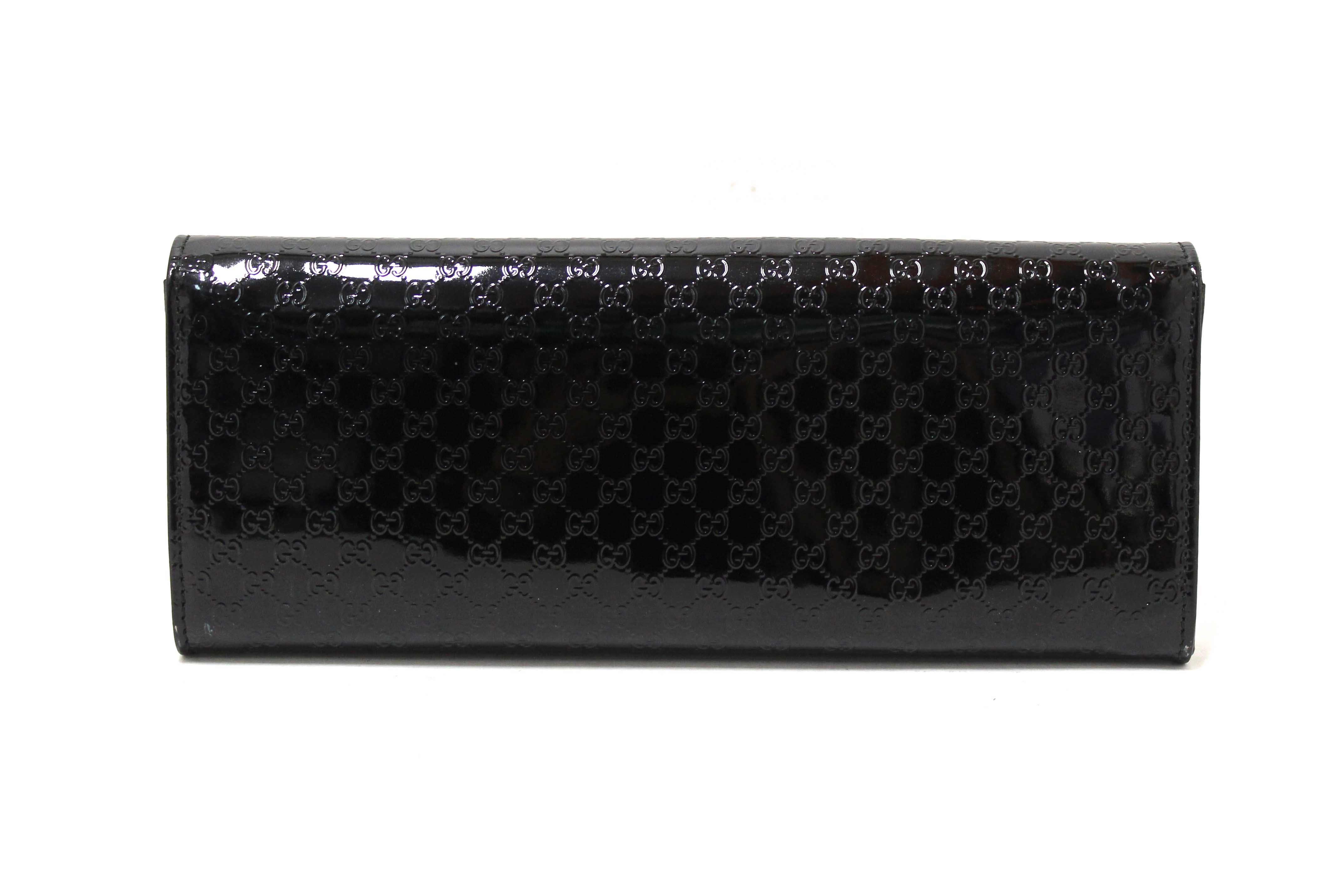 Authentic Gucci Black Patent MicroGuccissima Small Broadway Clutch