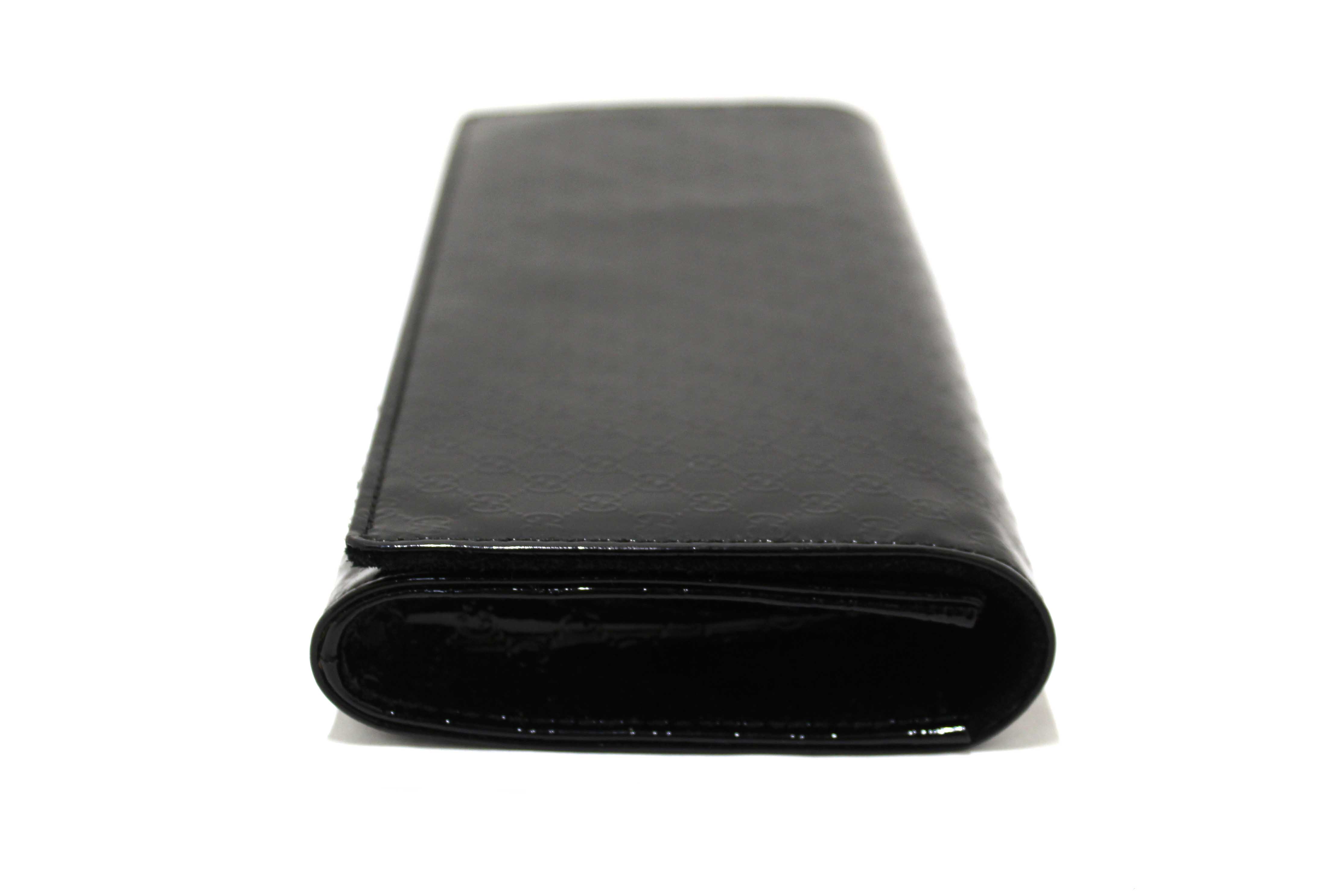 Authentic Gucci Black Patent MicroGuccissima Small Broadway Clutch