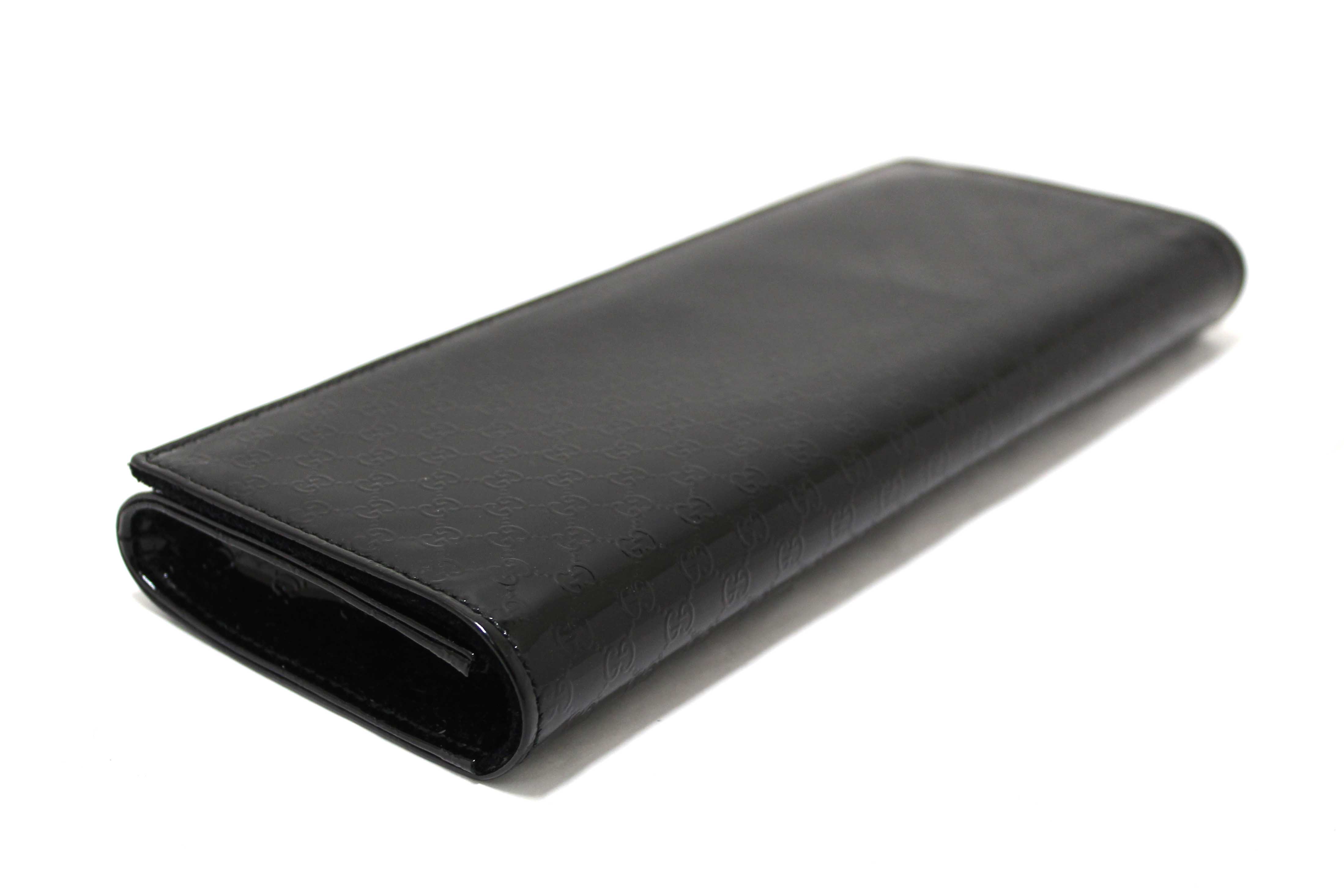 Authentic Gucci Black Patent MicroGuccissima Small Broadway Clutch