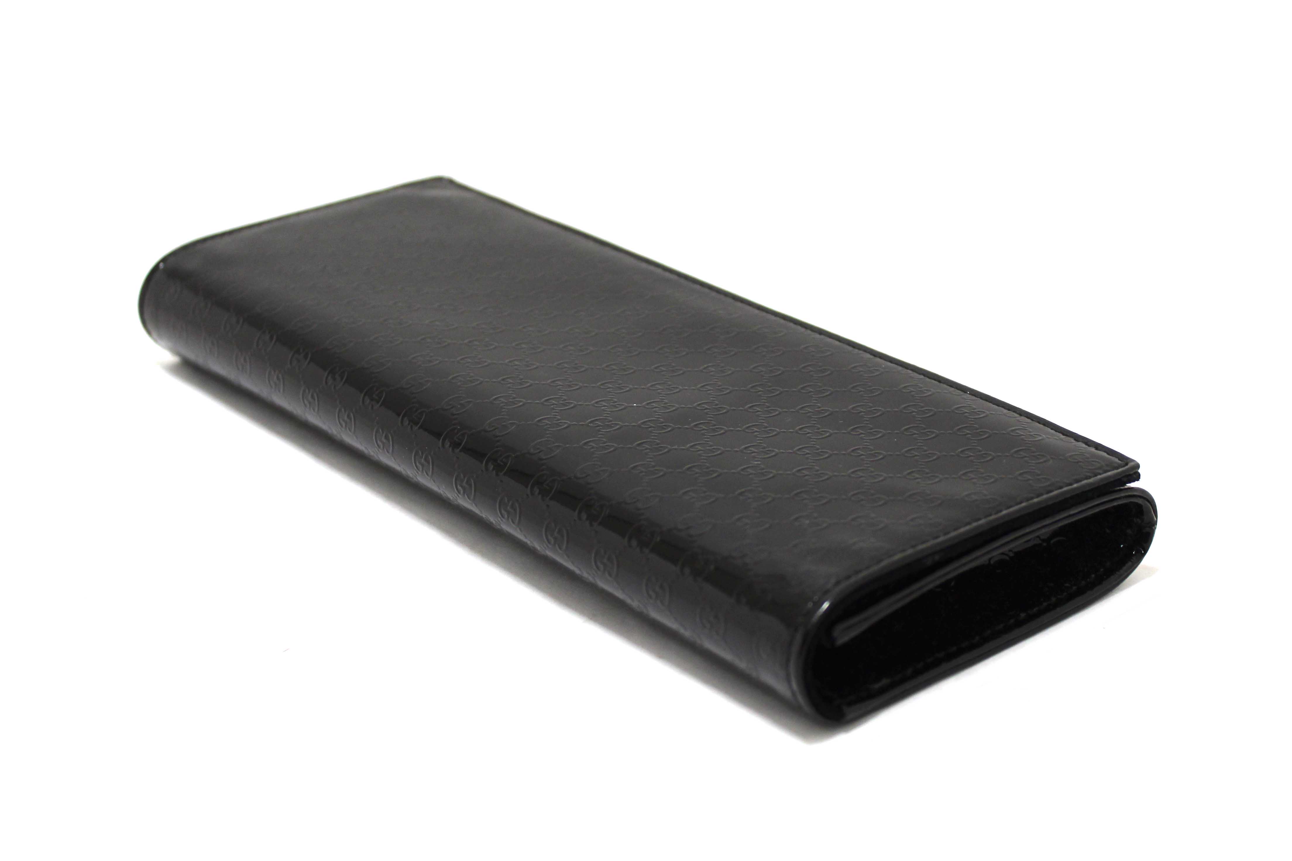 Authentic Gucci Black Patent MicroGuccissima Small Broadway Clutch