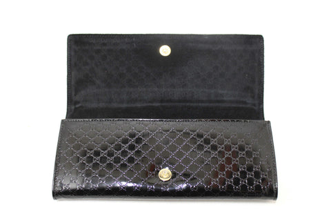 Authentic Gucci Black Patent MicroGuccissima Small Broadway Clutch