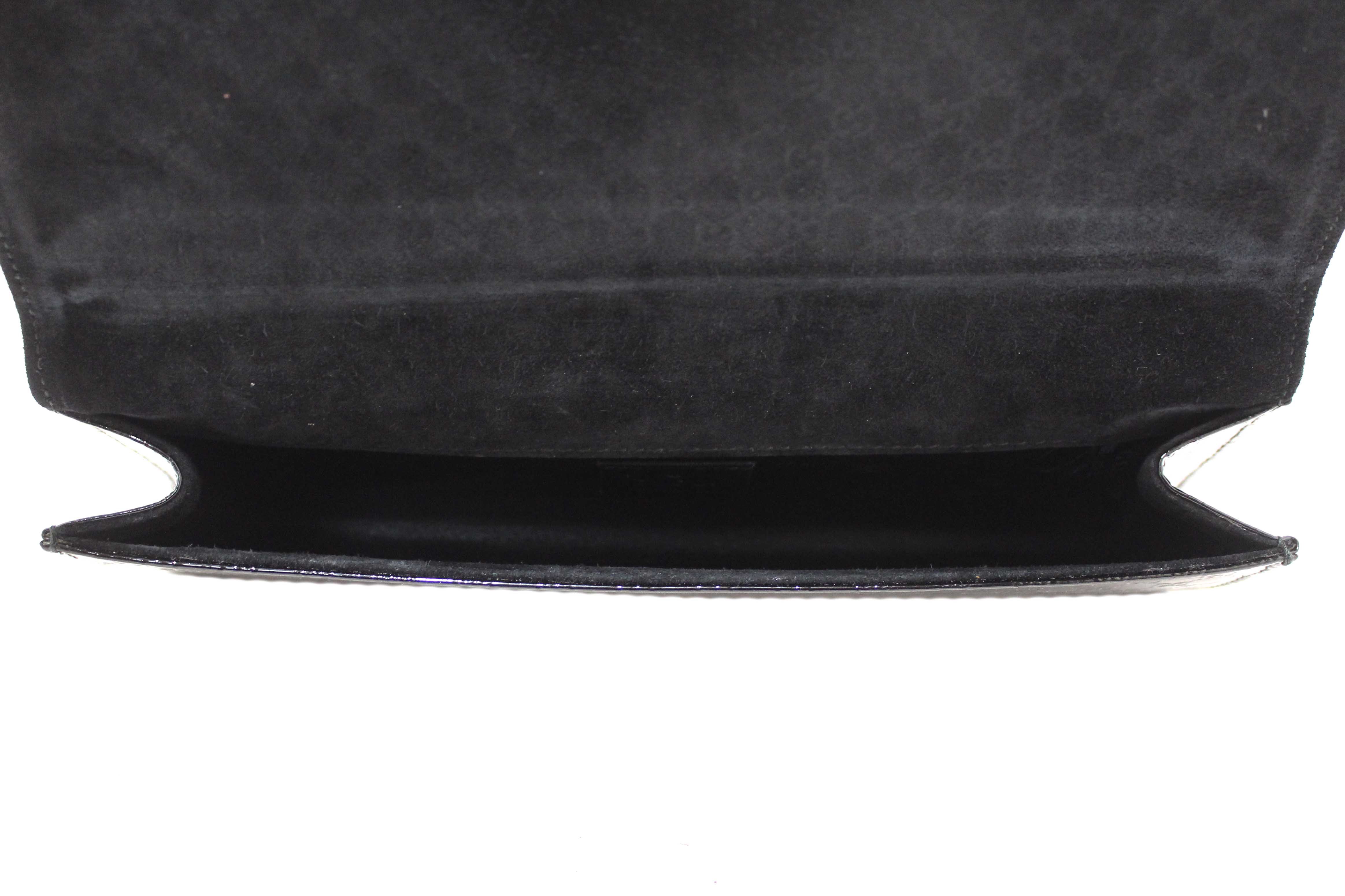 Authentic Gucci Black Patent MicroGuccissima Small Broadway Clutch