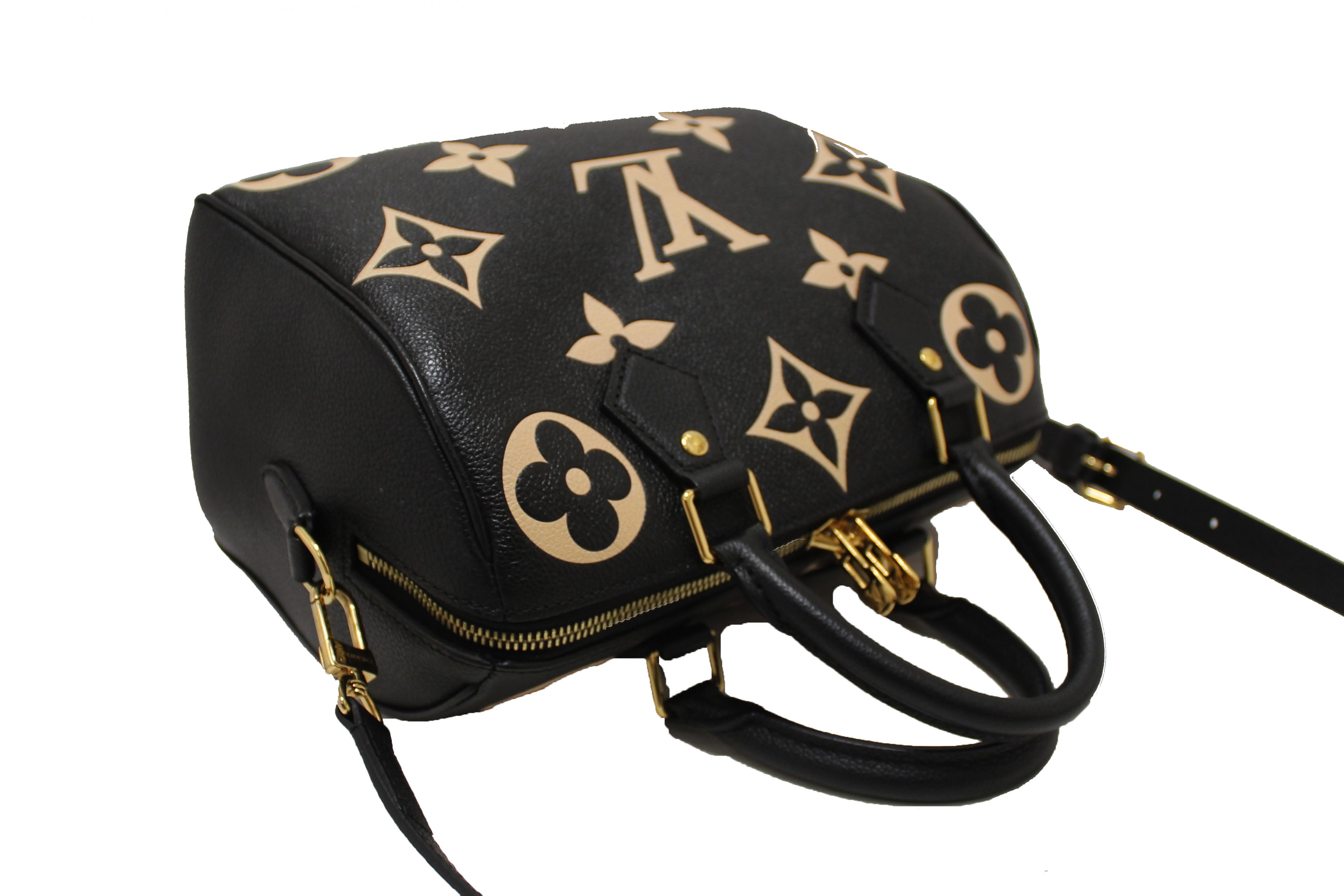 Authentic Louis Vuitton Bicolor Monogram Empreinte Leather Speedy 25 Bandouliere Crossbody Bag